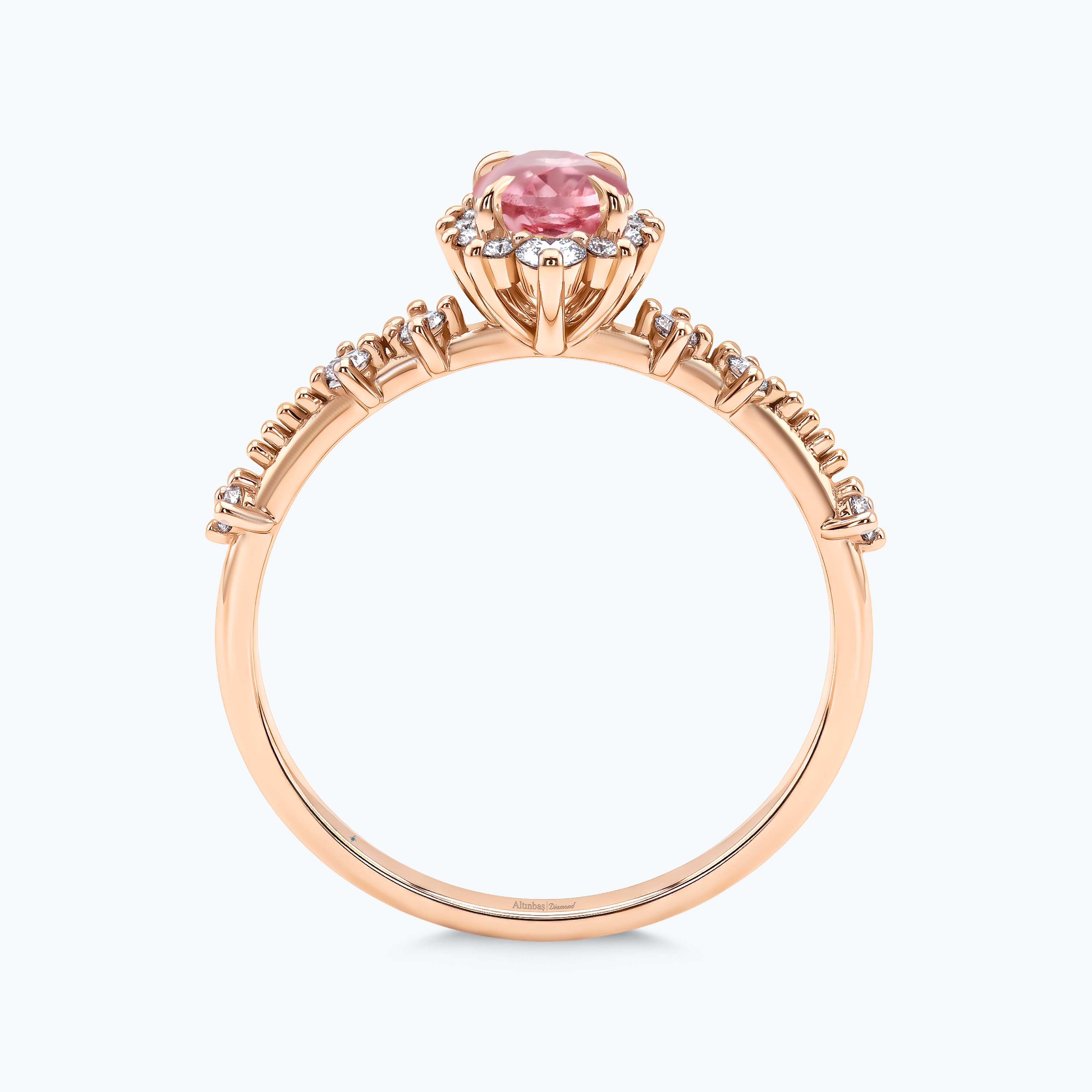 0.23 Karat Pırlanta Pembe Safir Oval Yüzük