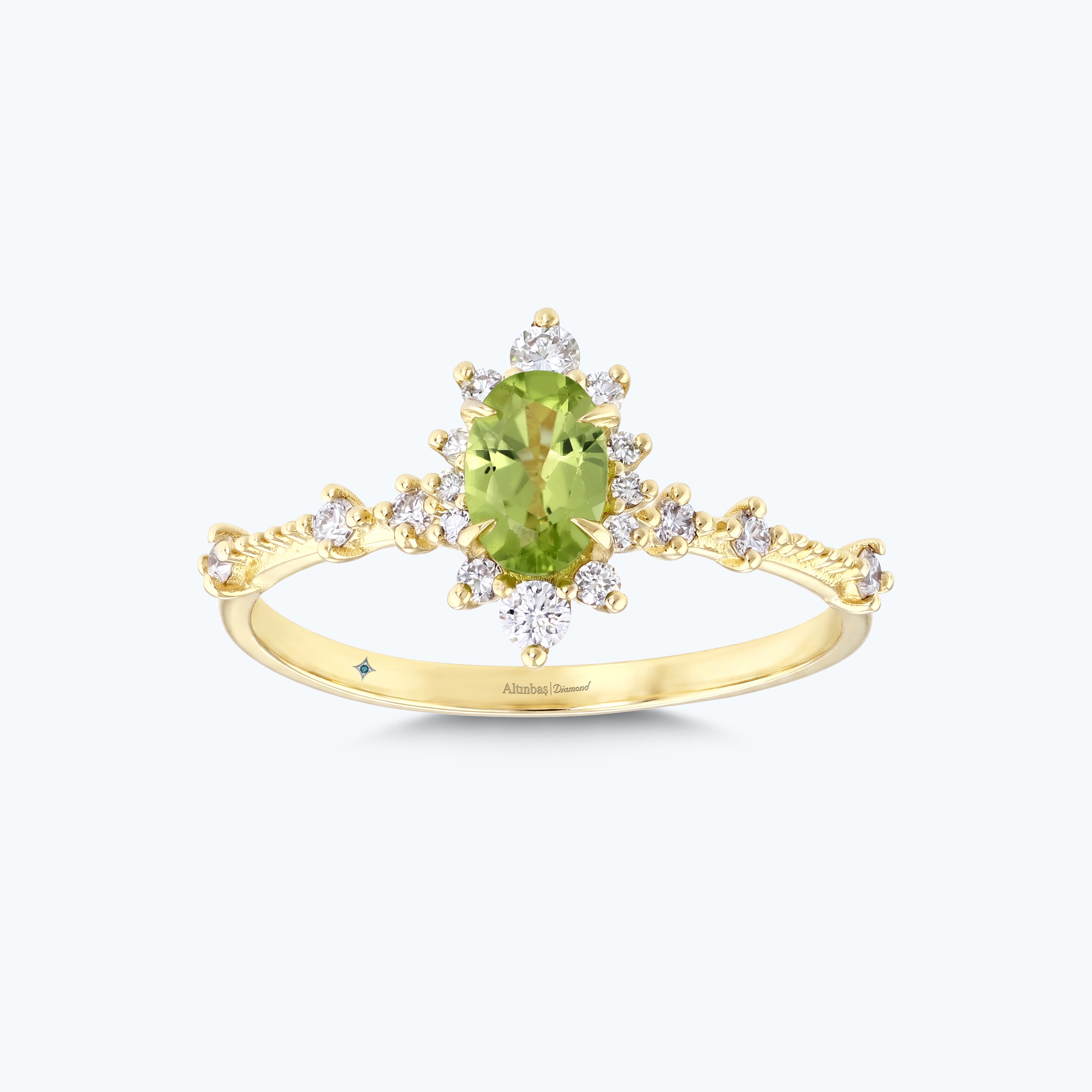 0.23 Karat Pırlanta Yeşil Topaz Lotus Çiçeği Yüzük
