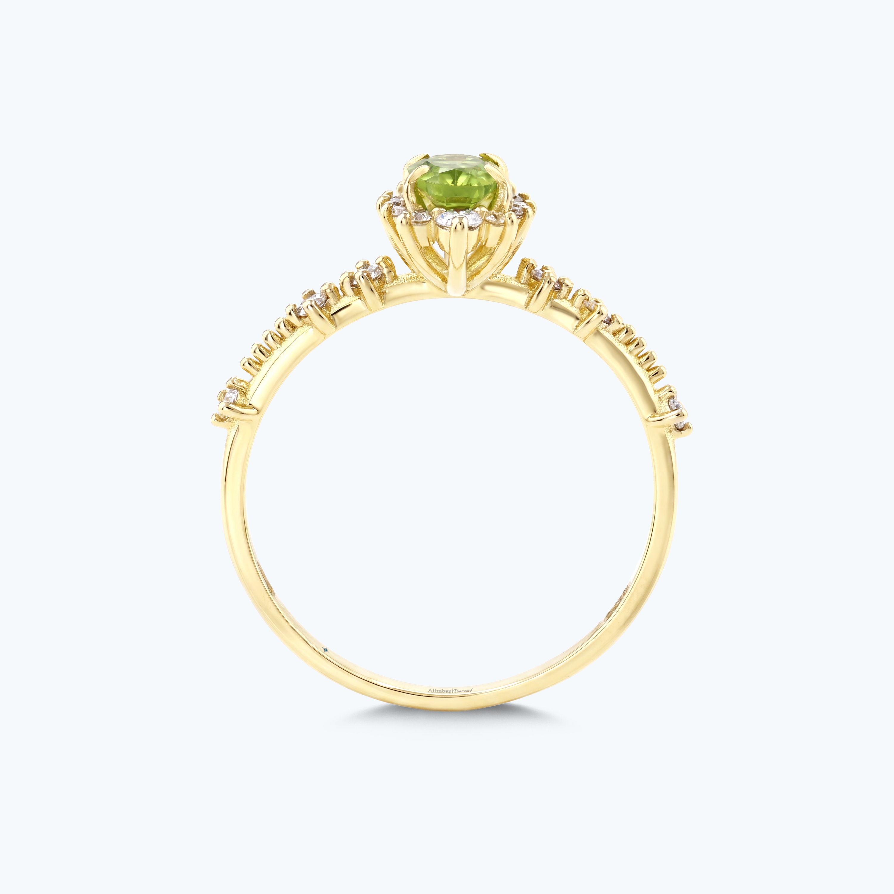 0.23 Karat Pırlanta Yeşil Topaz Lotus Çiçeği Yüzük