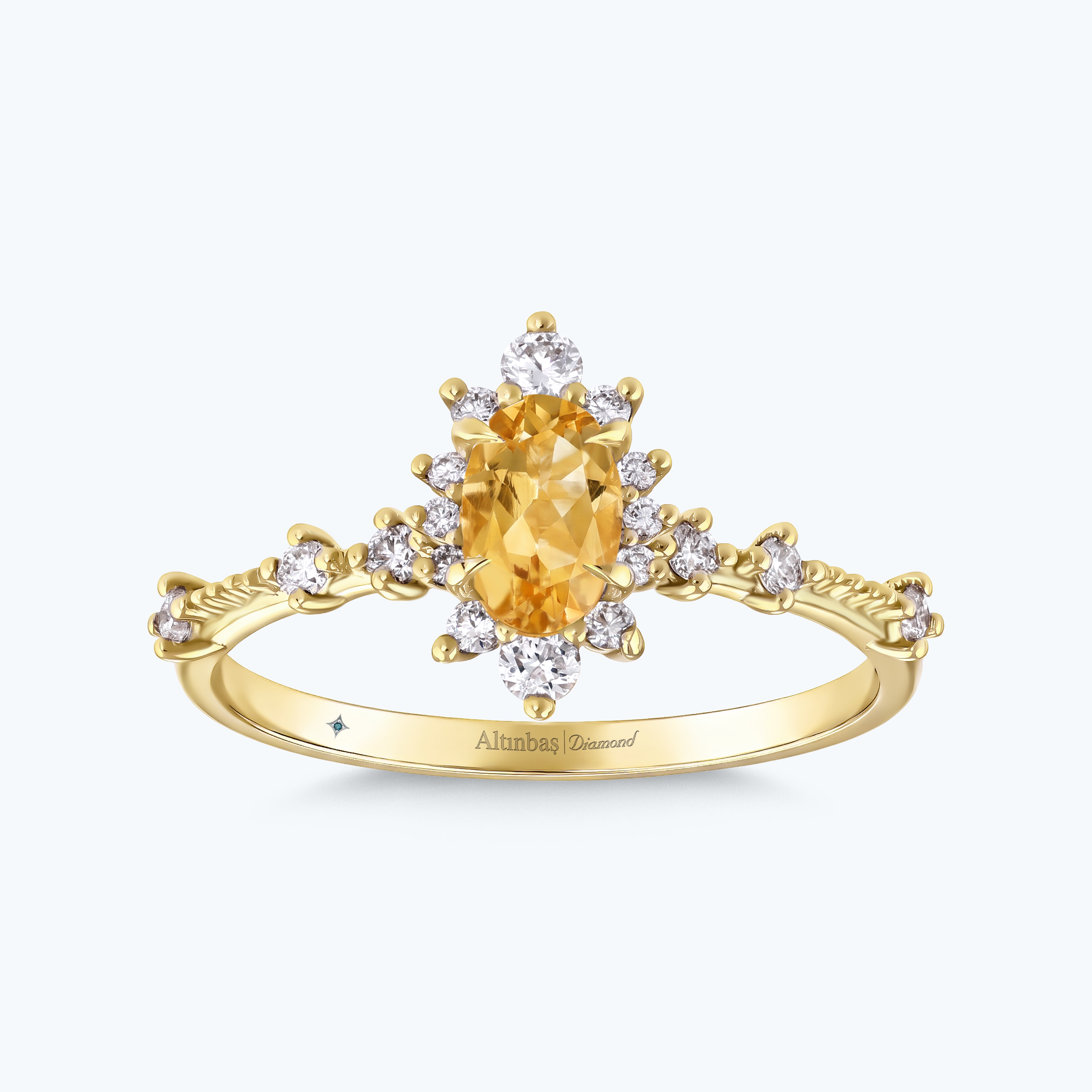 0.23 Karat Pırlanta Sitrin Oval Yüzük