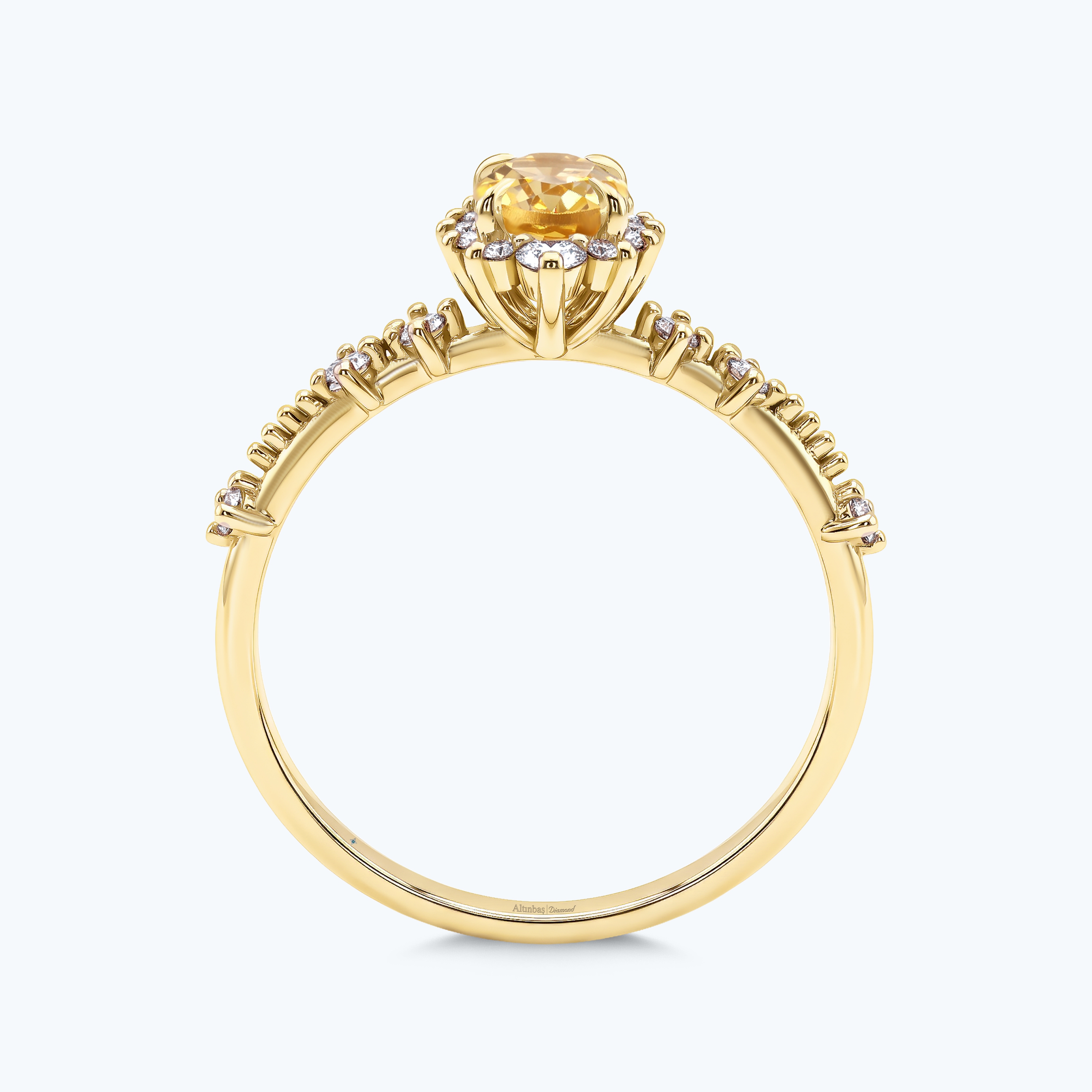 0.23 Karat Pırlanta Sitrin Oval Yüzük