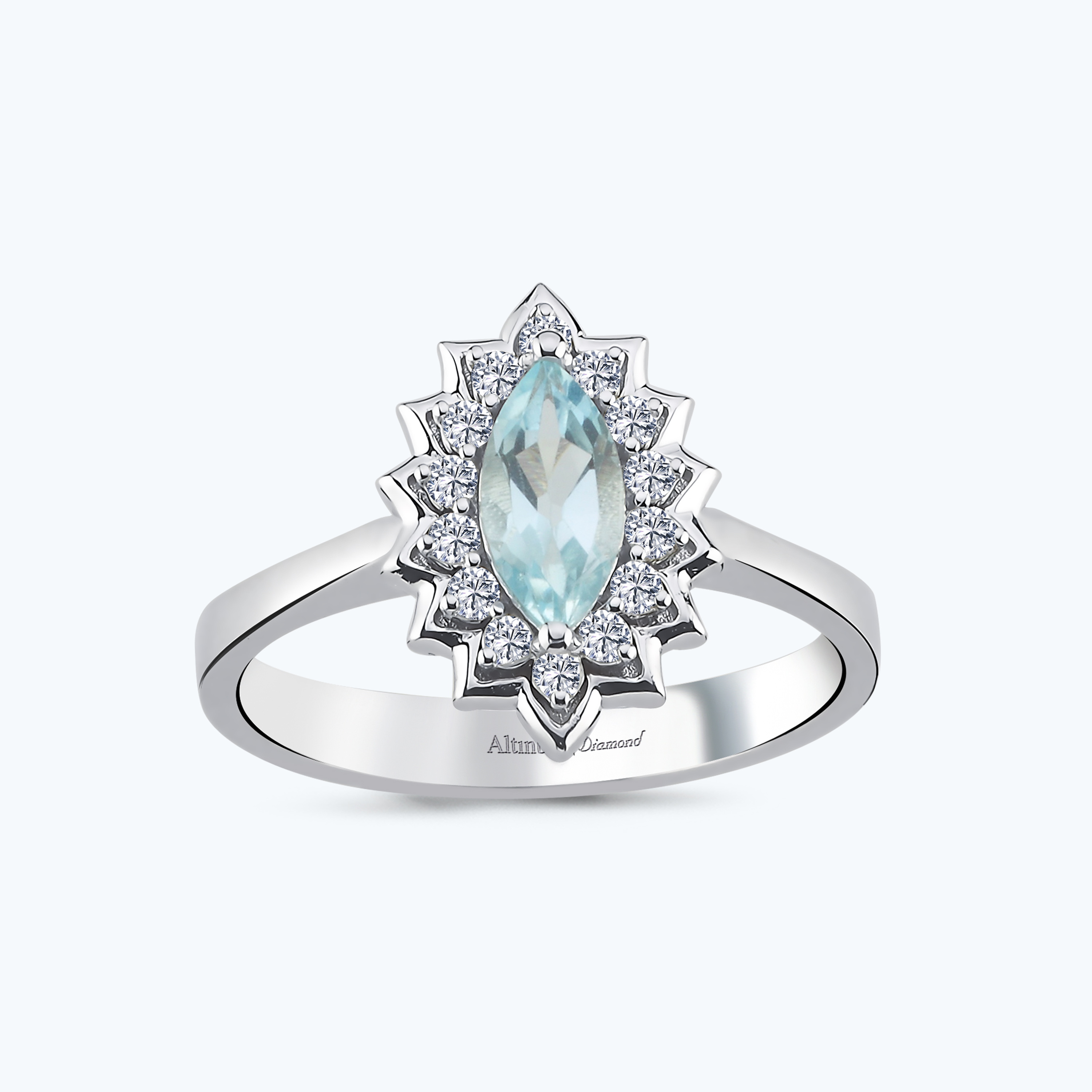 0.17 Karat Pırlanta Mavi Topaz Markiz Yüzük