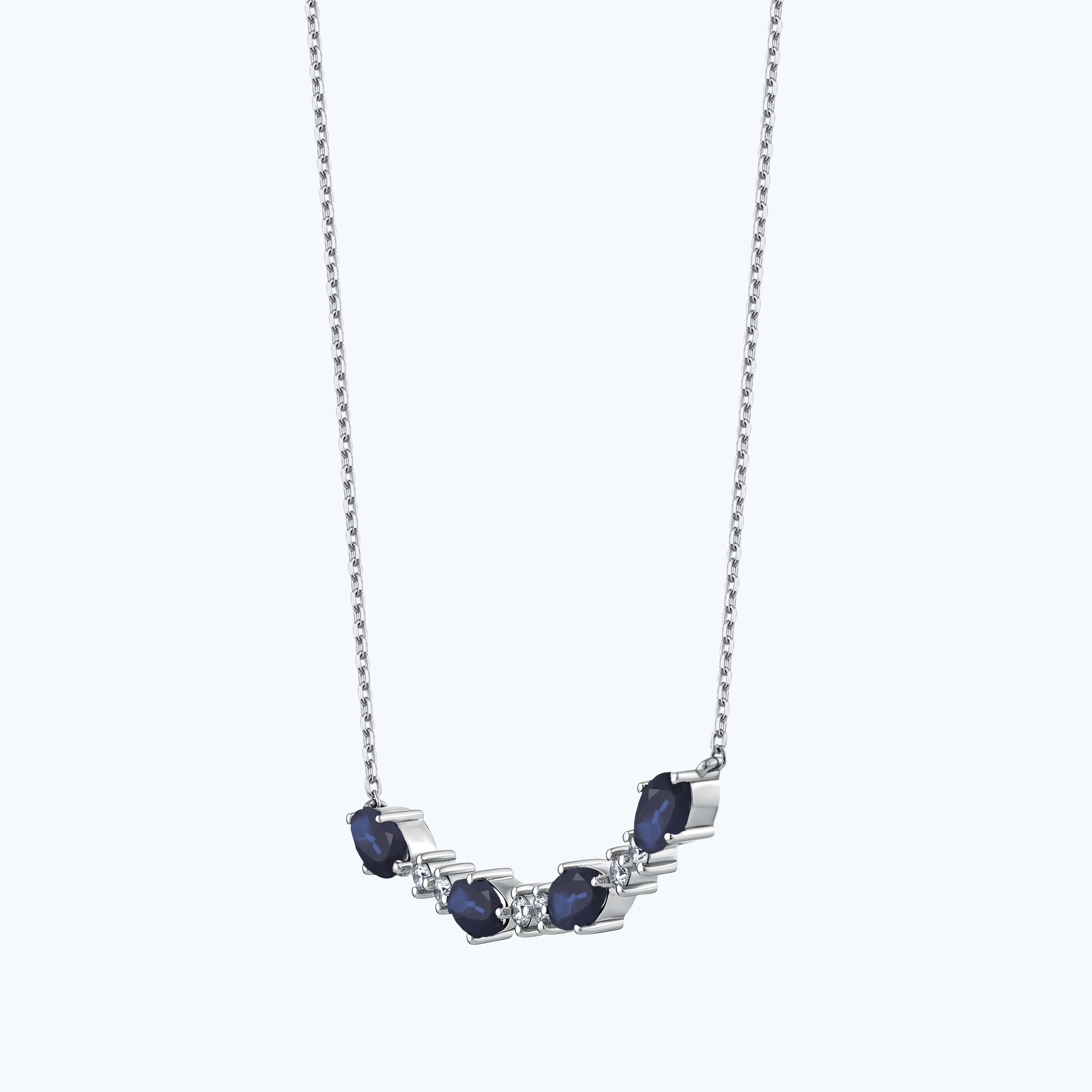 0.13 Karat Pırlanta Safir Oval Kolye