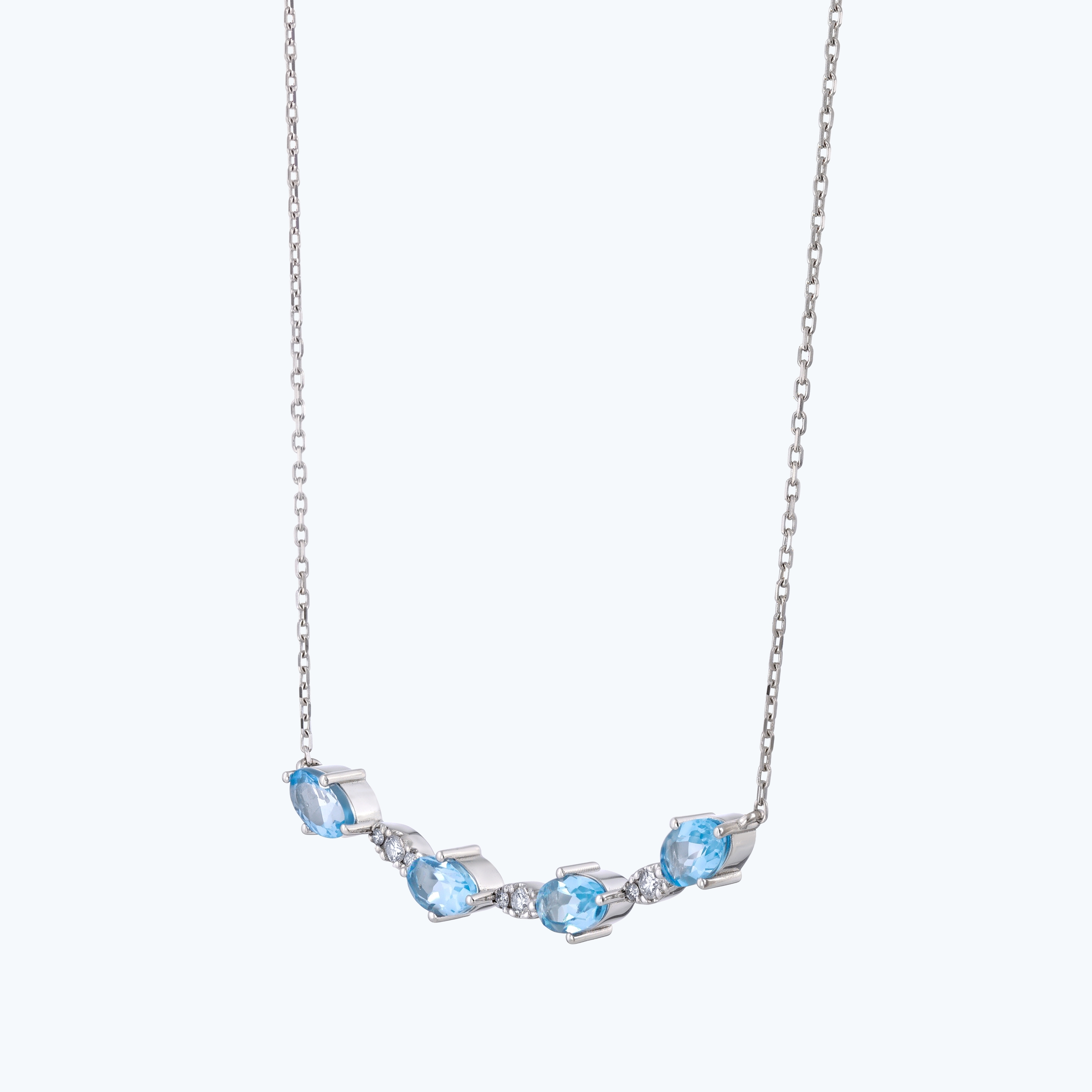 0.06 Karat Pırlanta Mavi Topaz Oval Kolye