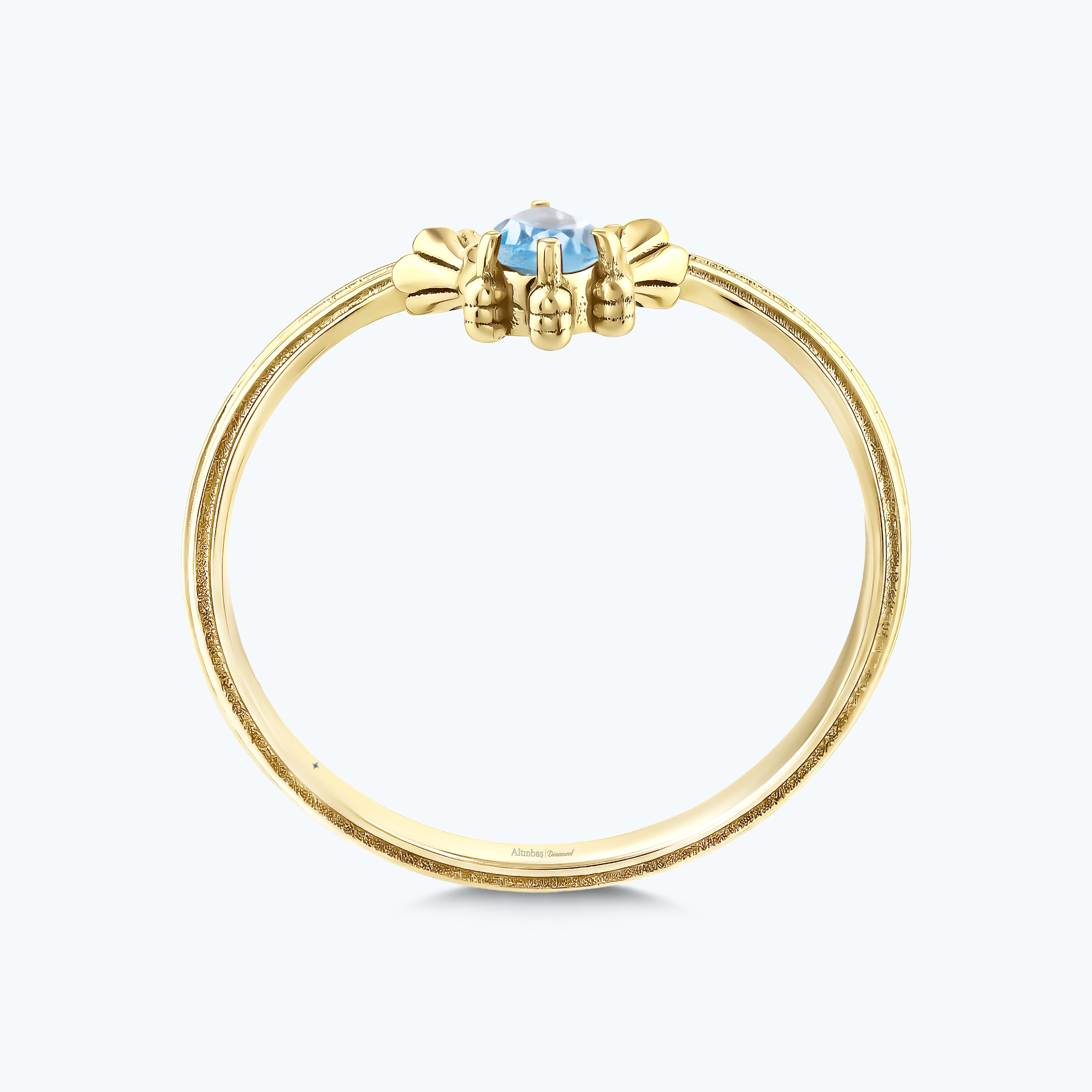 0.01 Karat Pırlanta Mavi Topaz Damla Yüzük
