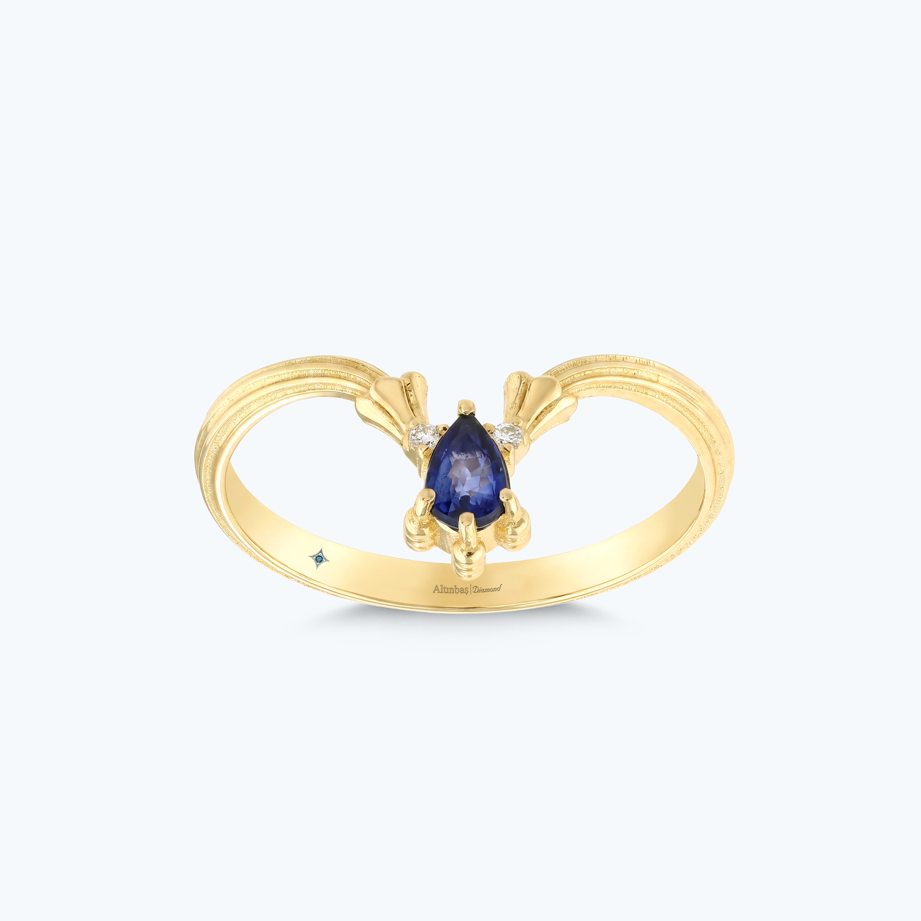 0.01 Karat Pırlanta Safir Damla Yüzük
