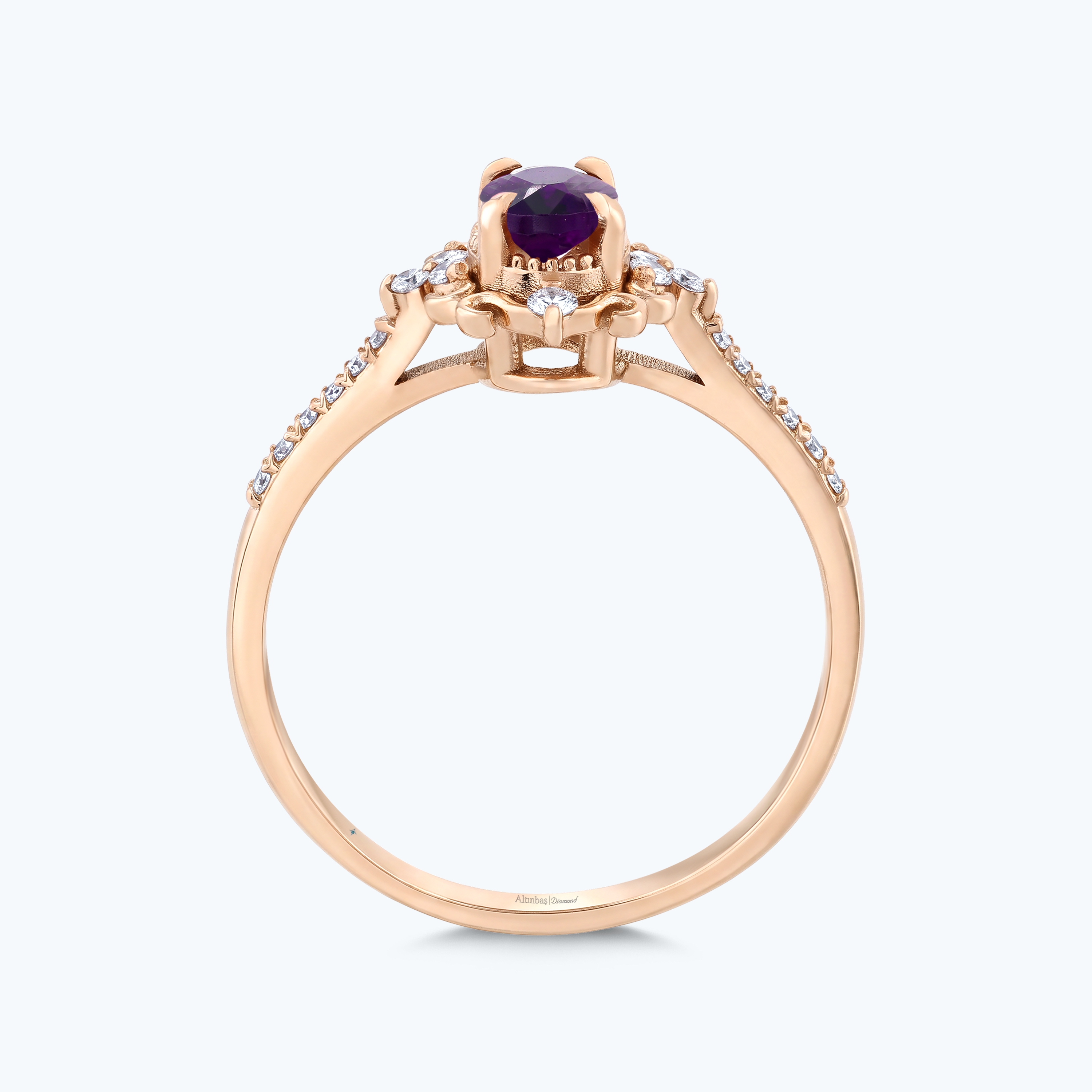 0.16 Karat Pırlanta Ametist Vintage Yüzük