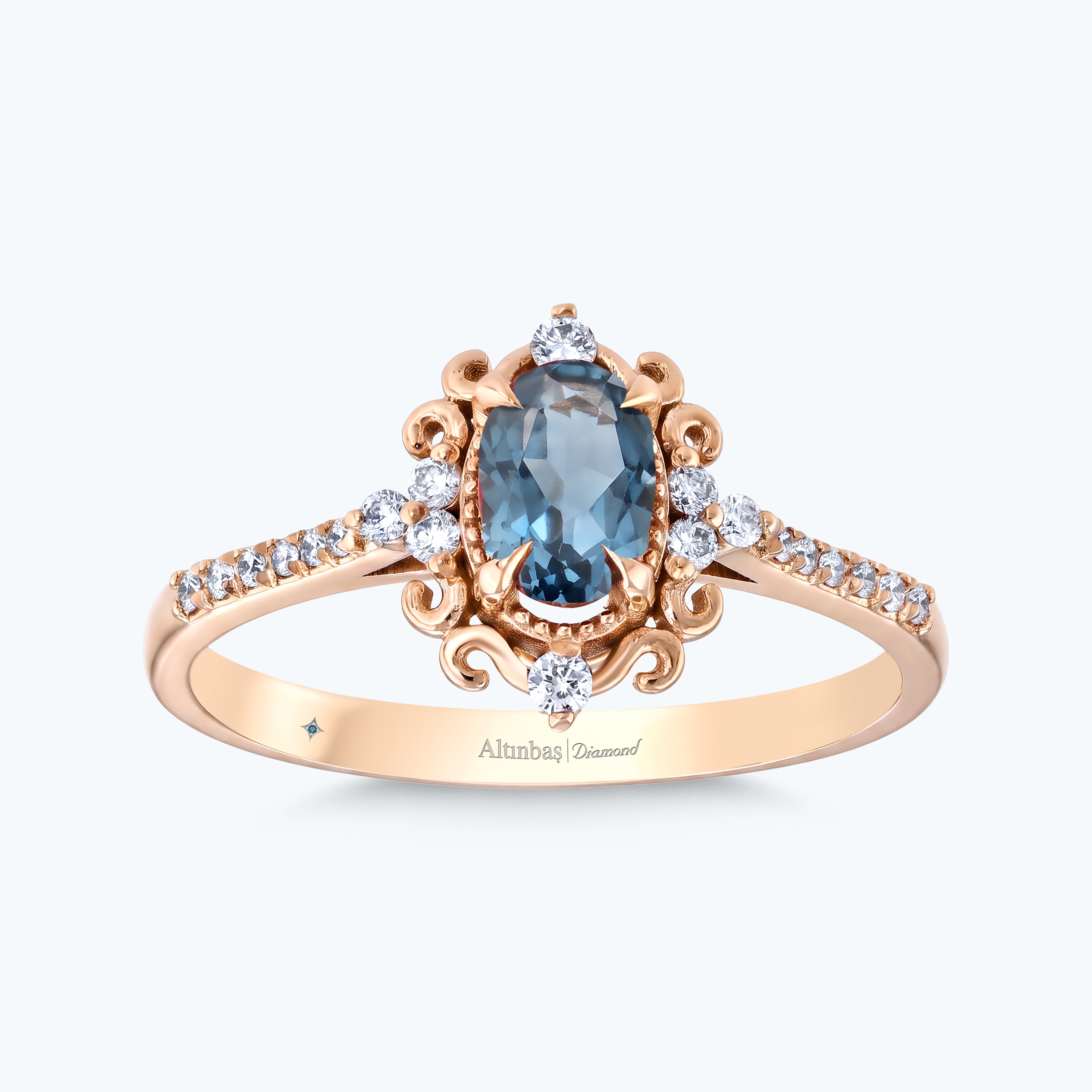 0.16 Karat Pırlanta Mavi Topaz Vintage Yüzük