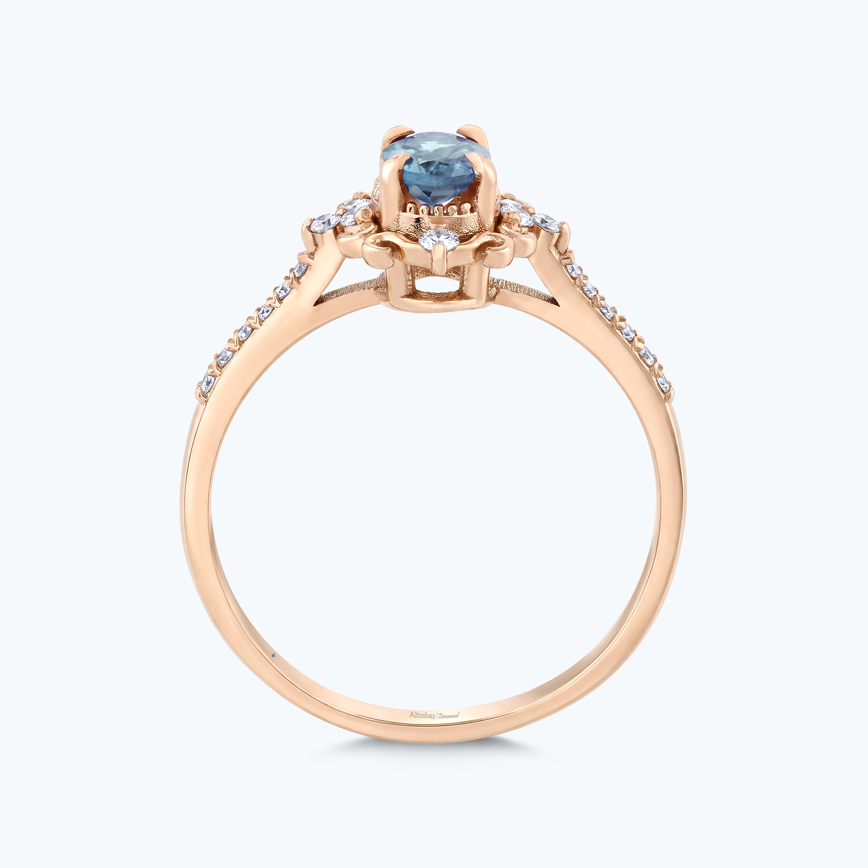 0.16 Karat Pırlanta Mavi Topaz Vintage Yüzük