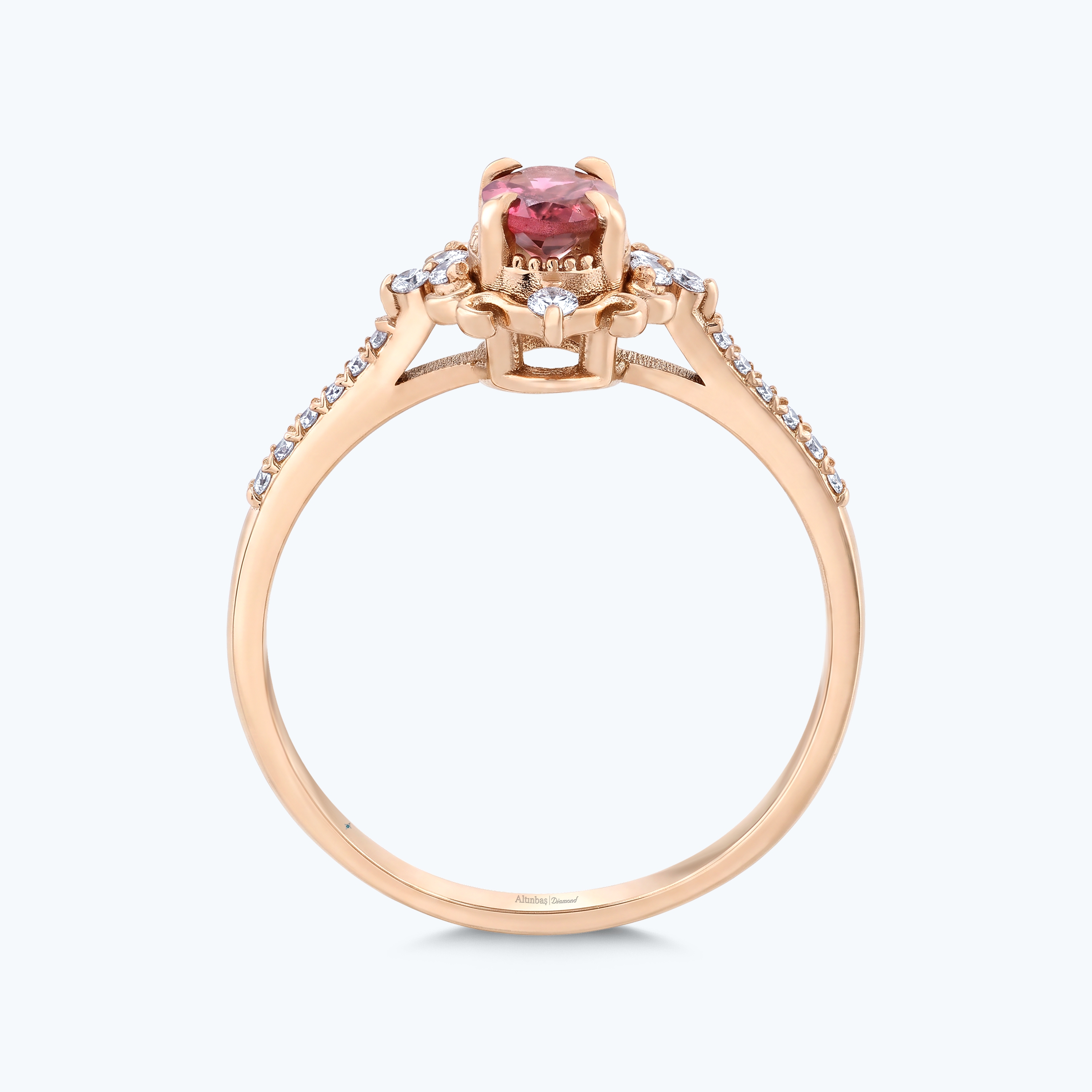0.16 Karat Pırlanta Turmalin Taşlı Oval Yüzük