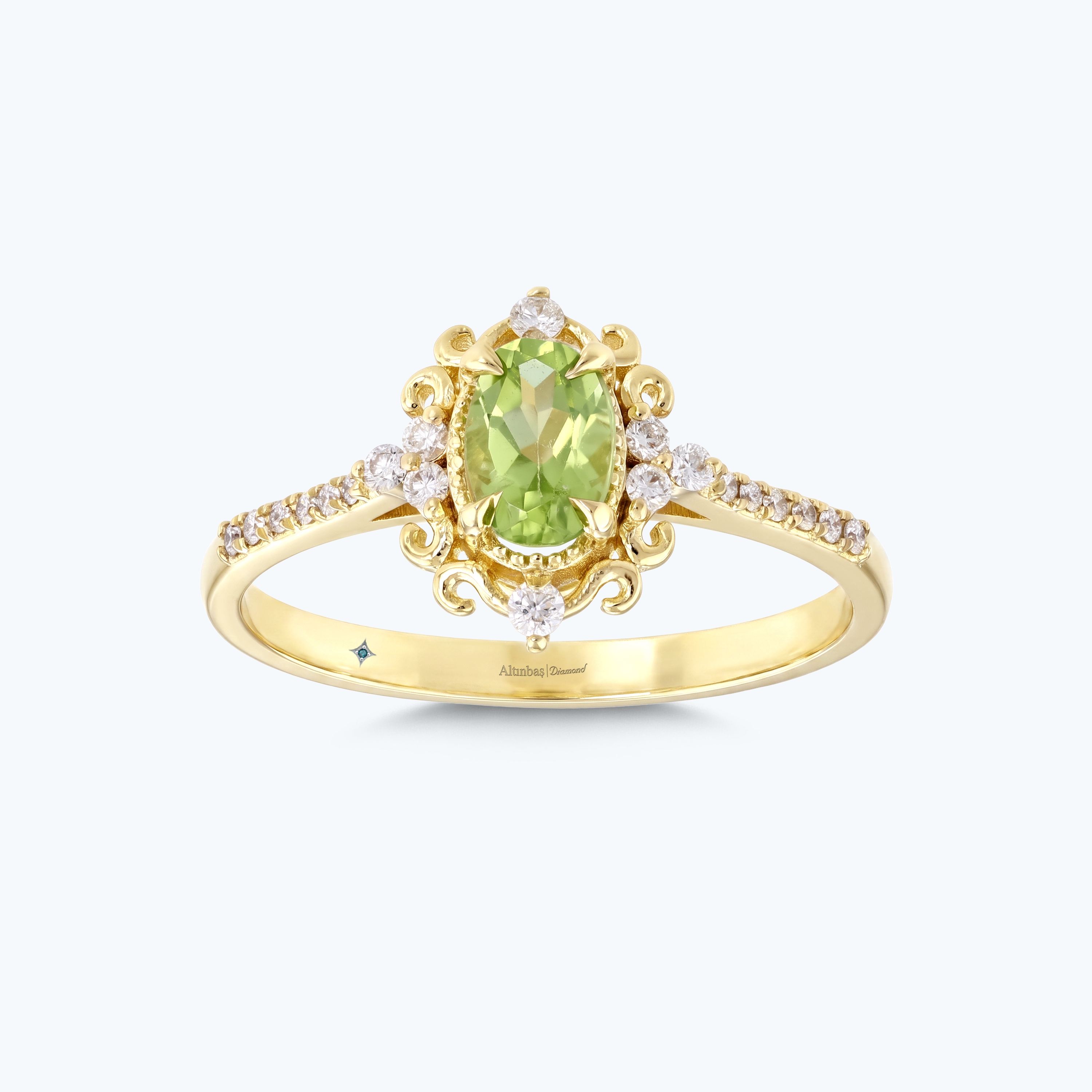 0.16 Karat Pırlanya Yeşil Topaz Oval Yüzük