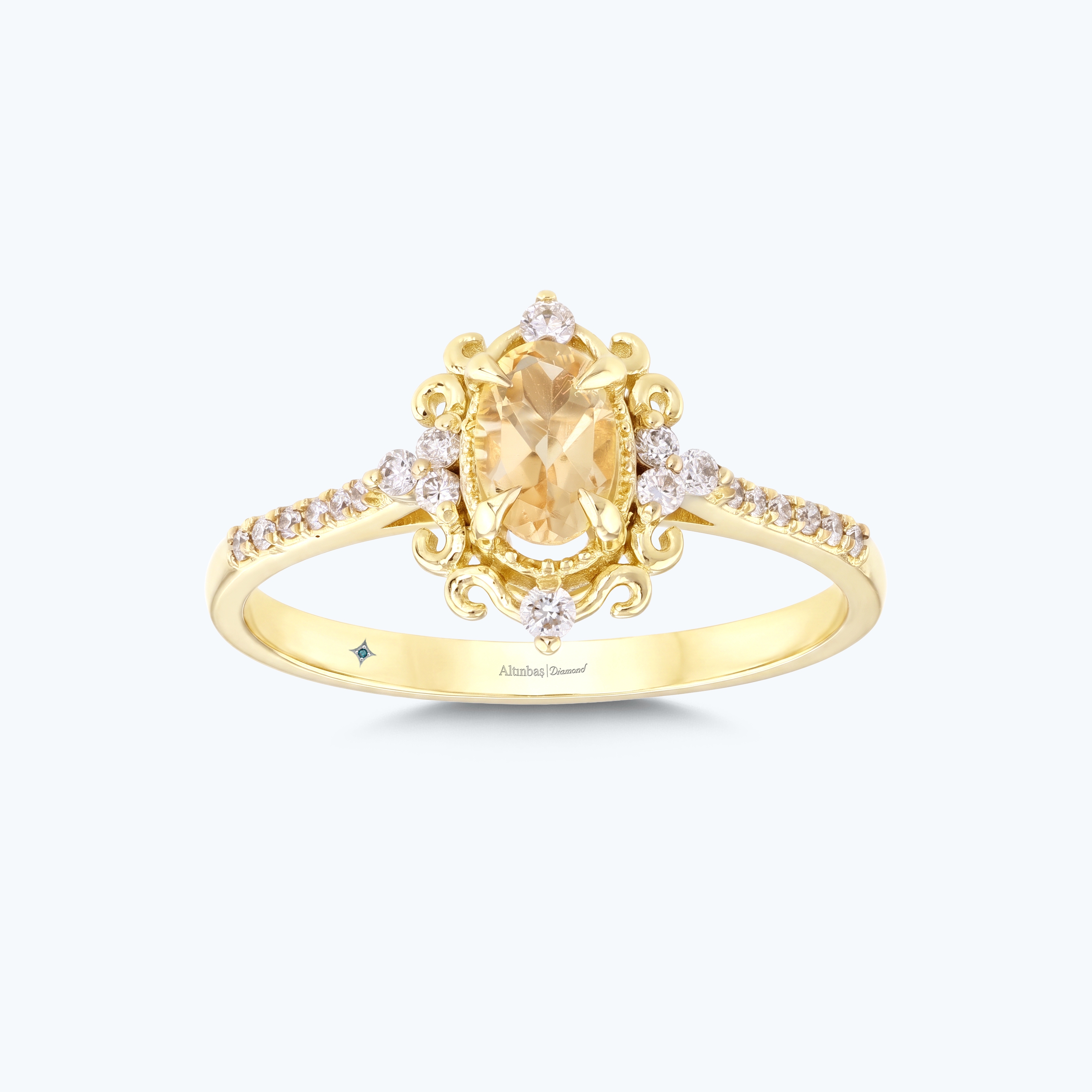 0.16 Karat Pırlanta Sitrin Oval Yüzük