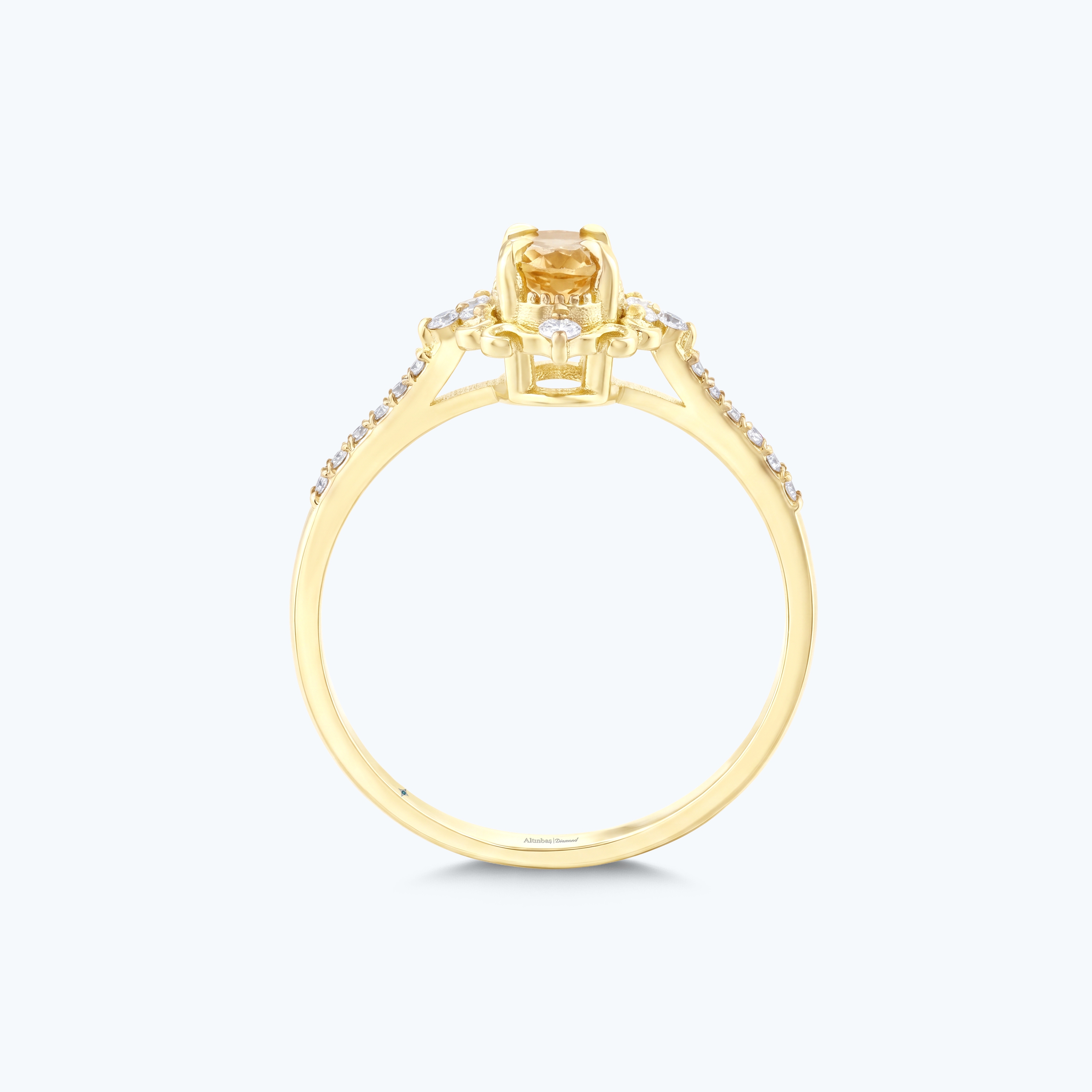 0.16 Karat Pırlanta Sitrin Oval Yüzük