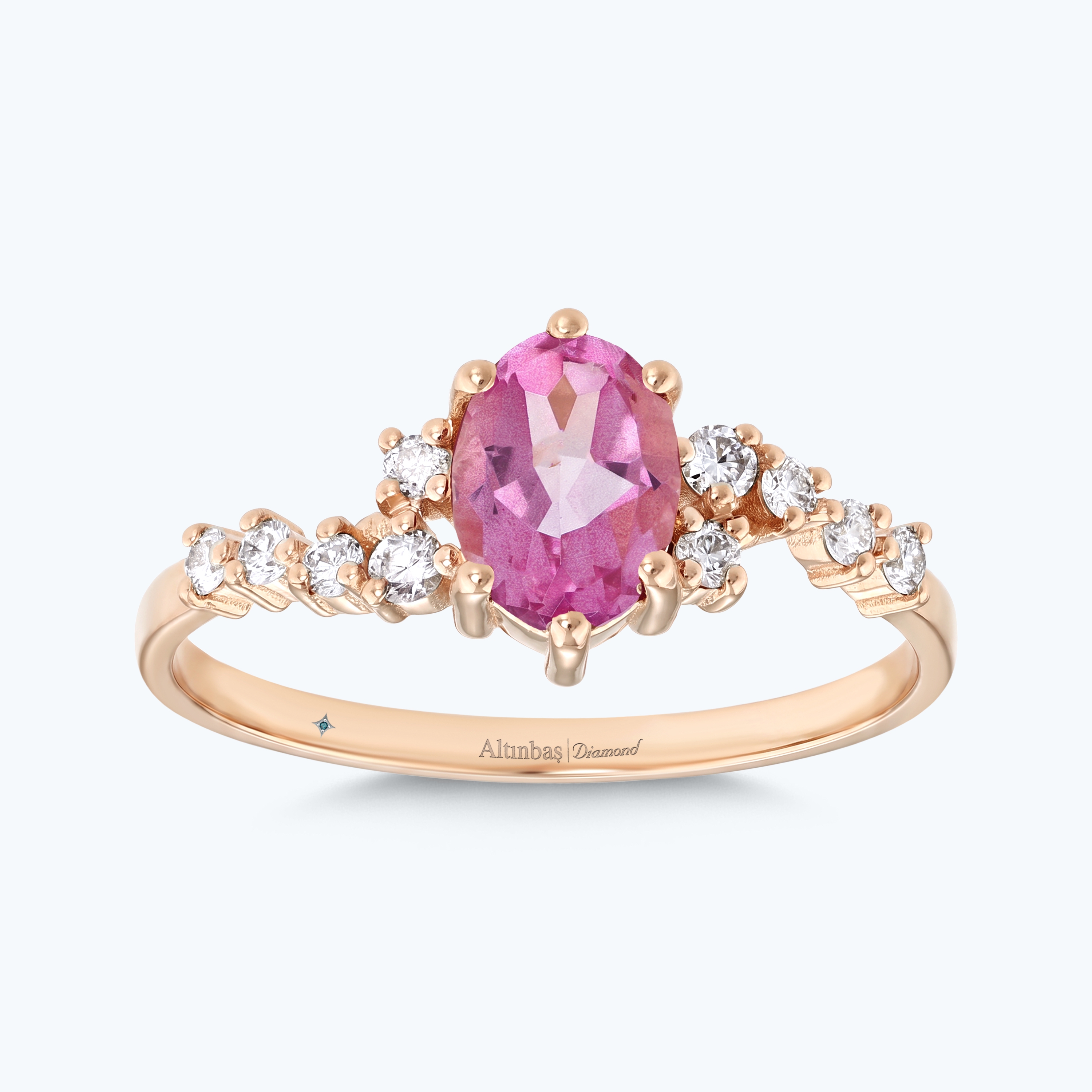 0.16 Karat Pırlanta Pembe Safir Vintage Yüzük