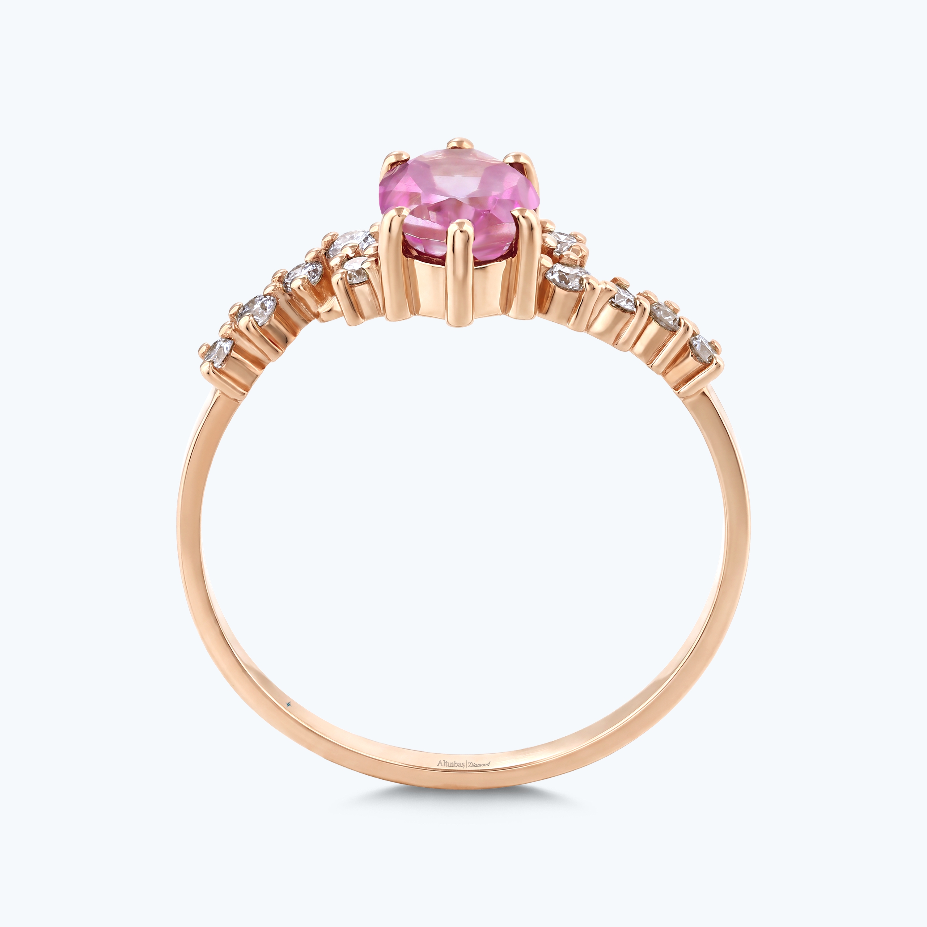 0.16 Karat Pırlanta Pembe Safir Vintage Yüzük