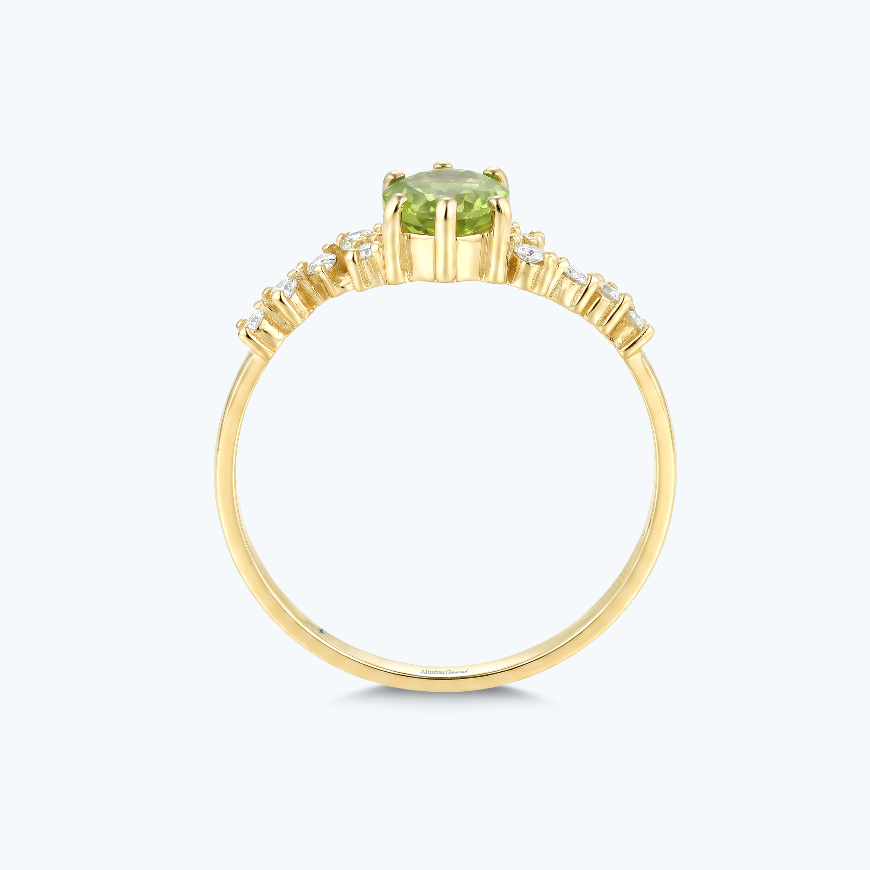 0.16 Karat Pırlanta Yeşil Topaz Oval Yüzük
