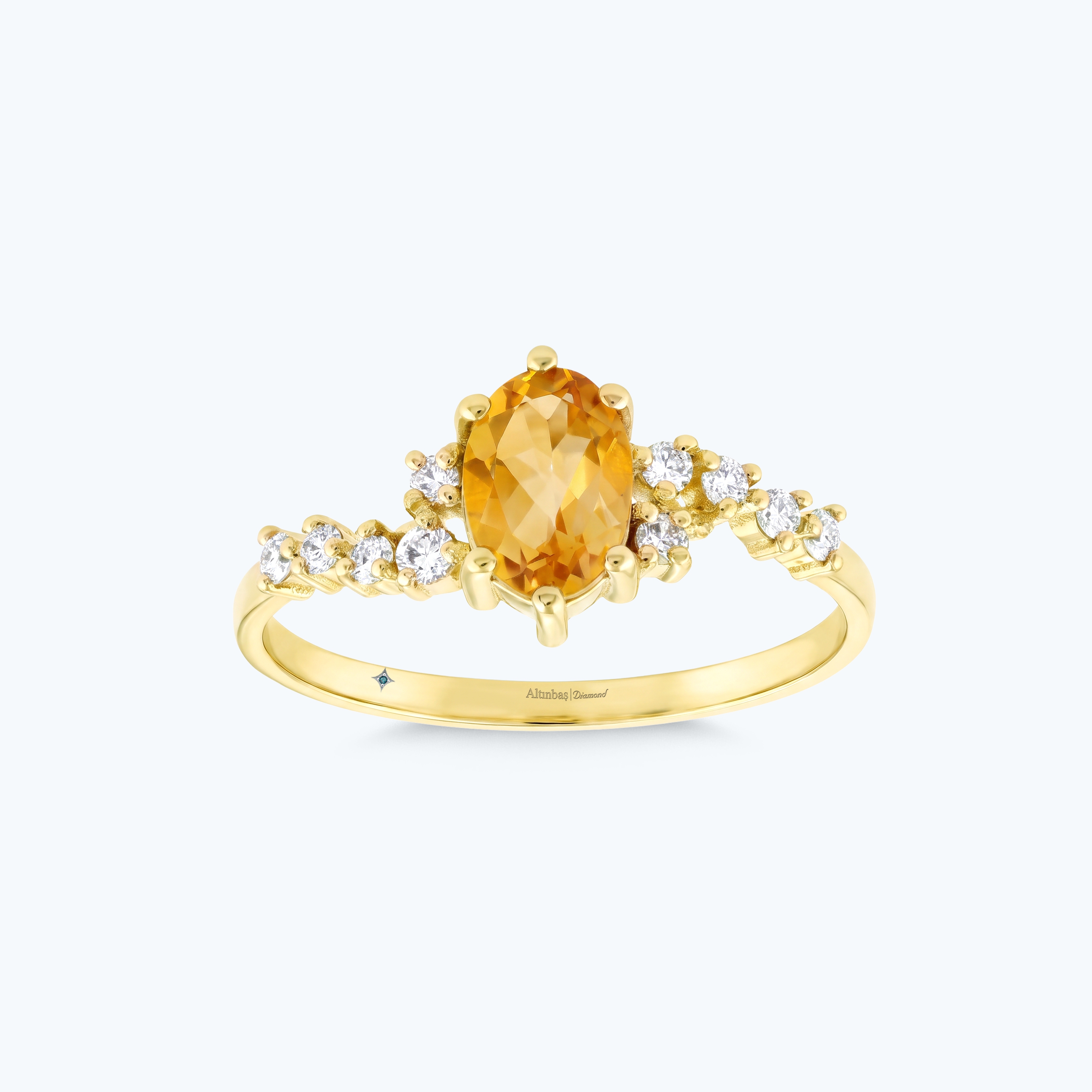 0.16 Karat Pırlanta Sitrin Oval Yüzük
