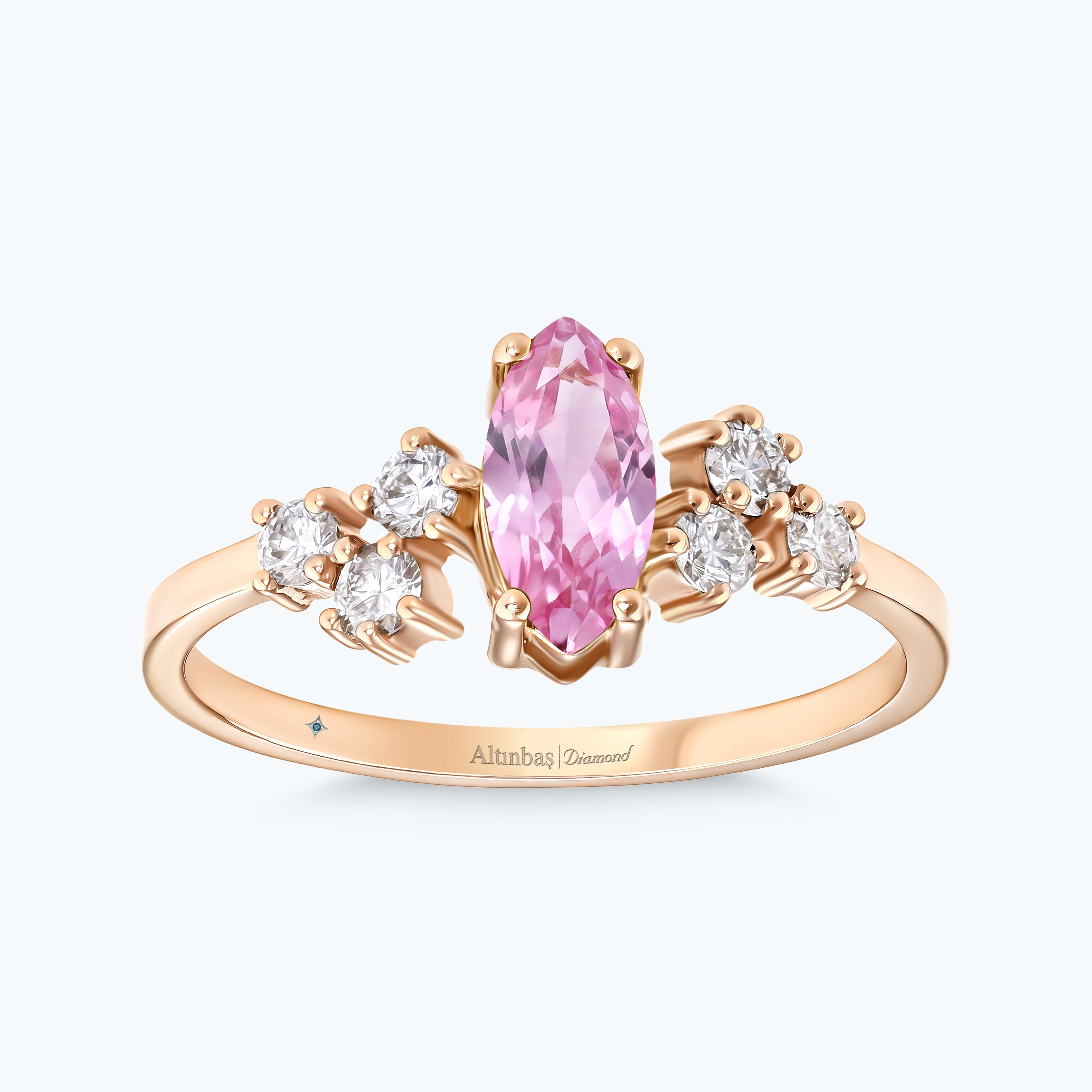 0.27 Karat Pırlanta Pembe Safir Markiz Yüzük
