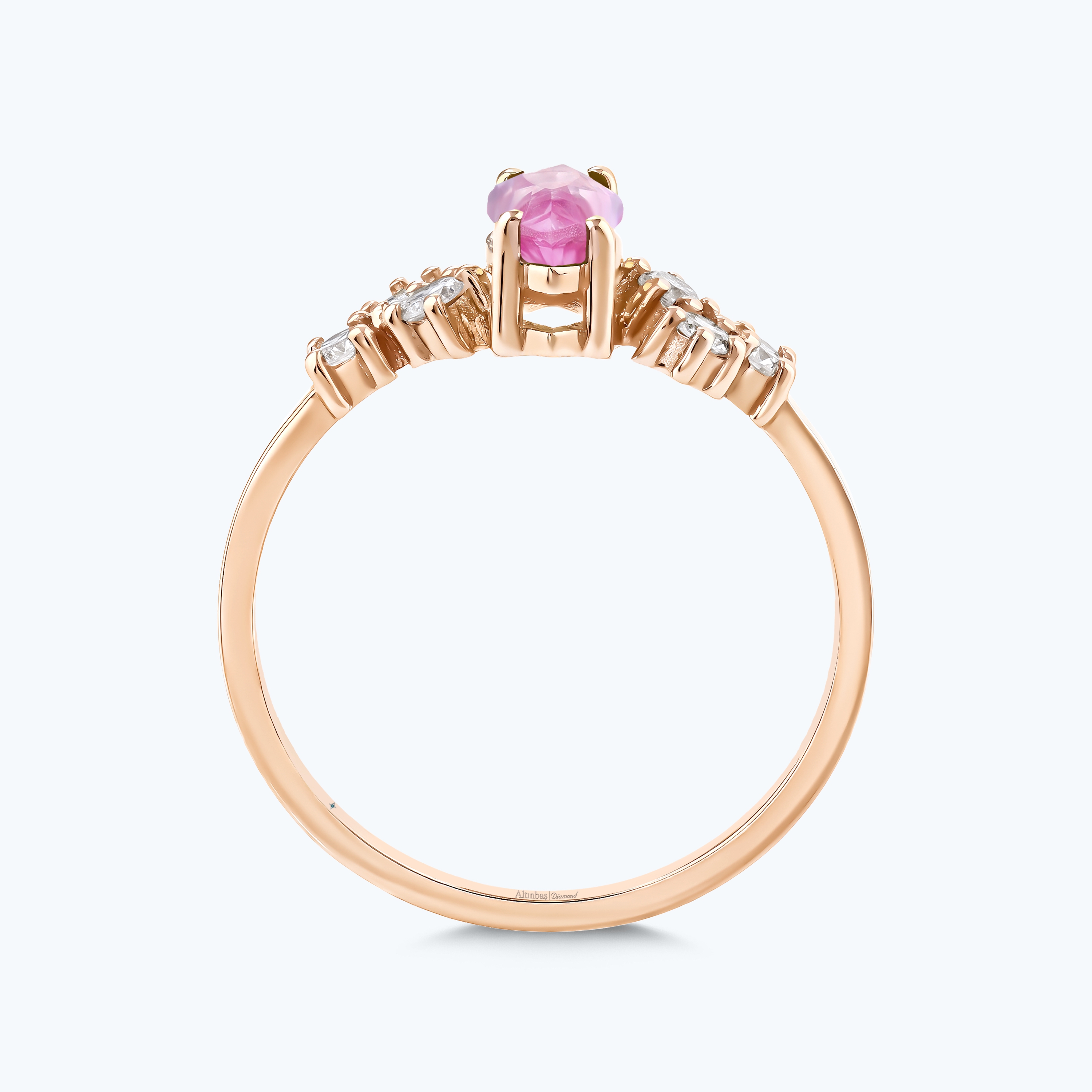 0.27 Karat Pırlanta Pembe Safir Markiz Yüzük