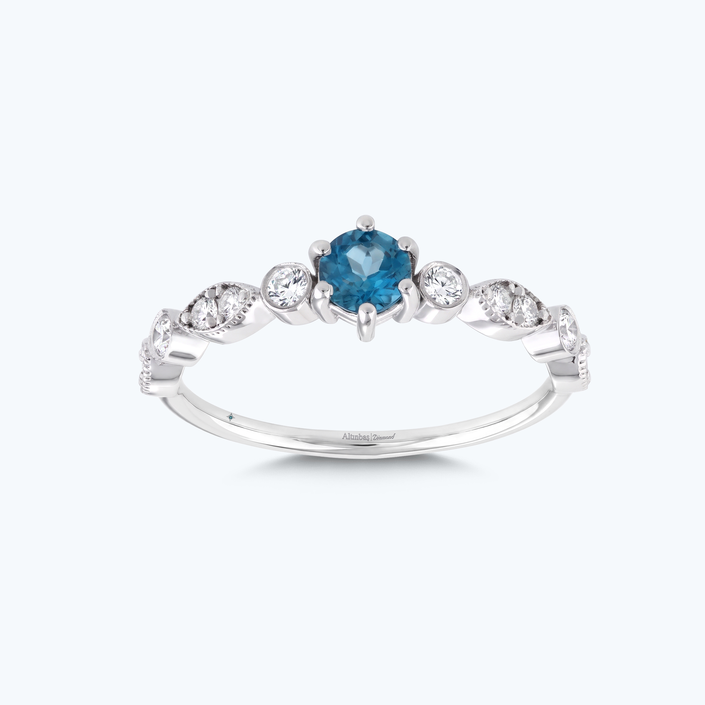 0.25 Karat Pırlanta Mavi Topaz Vintage Yüzük