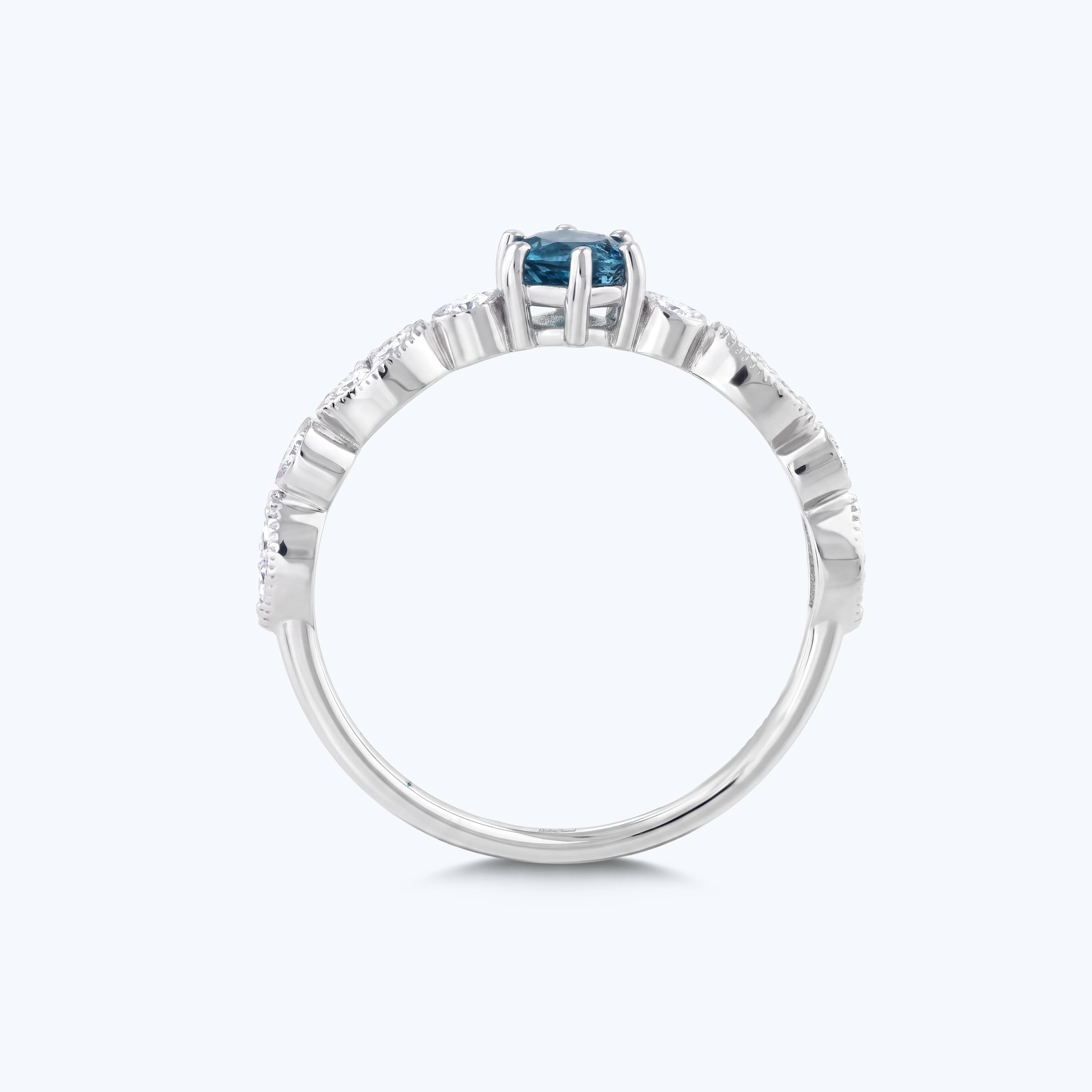 0.25 Karat Pırlanta Mavi Topaz Vintage Yüzük