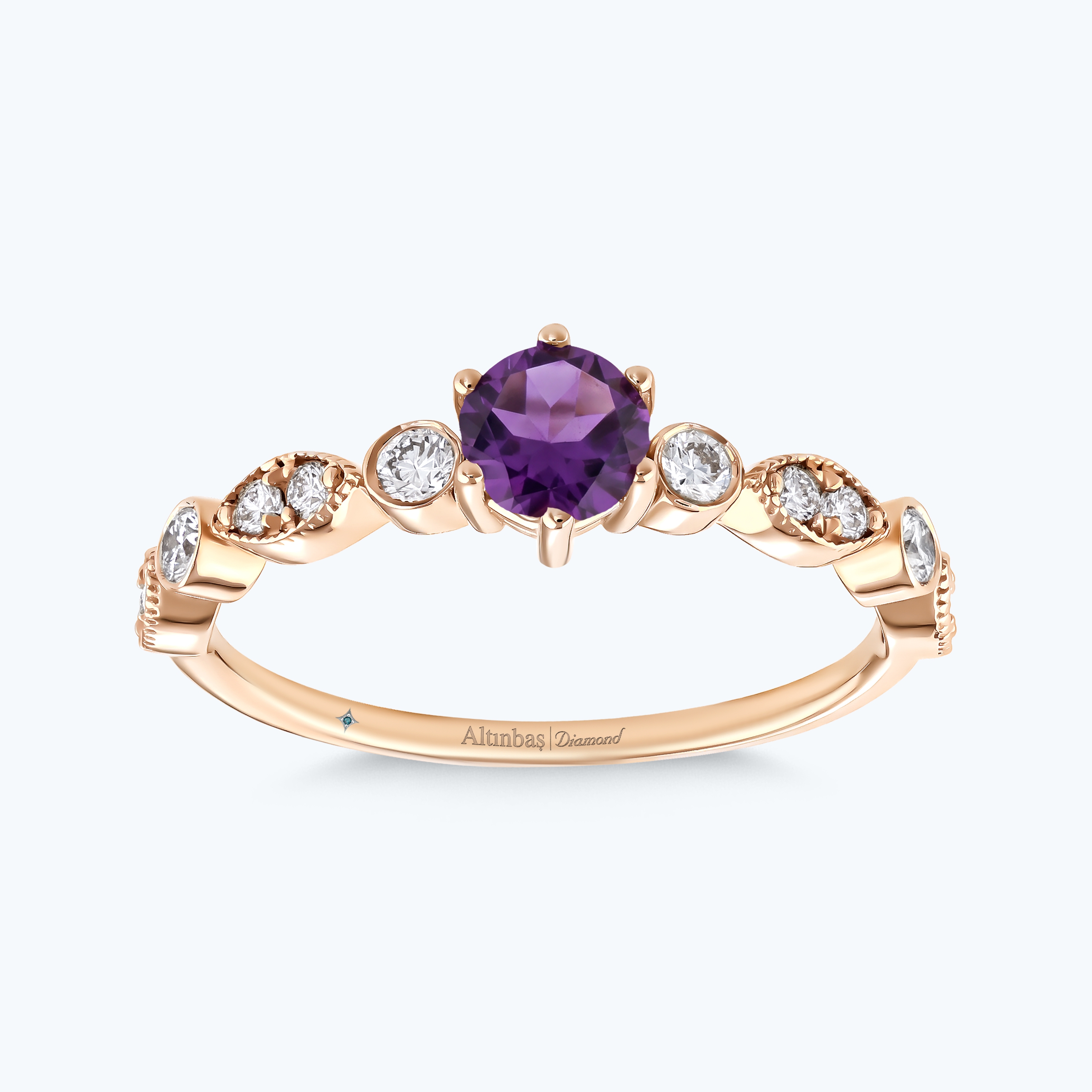 0.25 Karat Pırlanta Ametist Vintage Yüzük