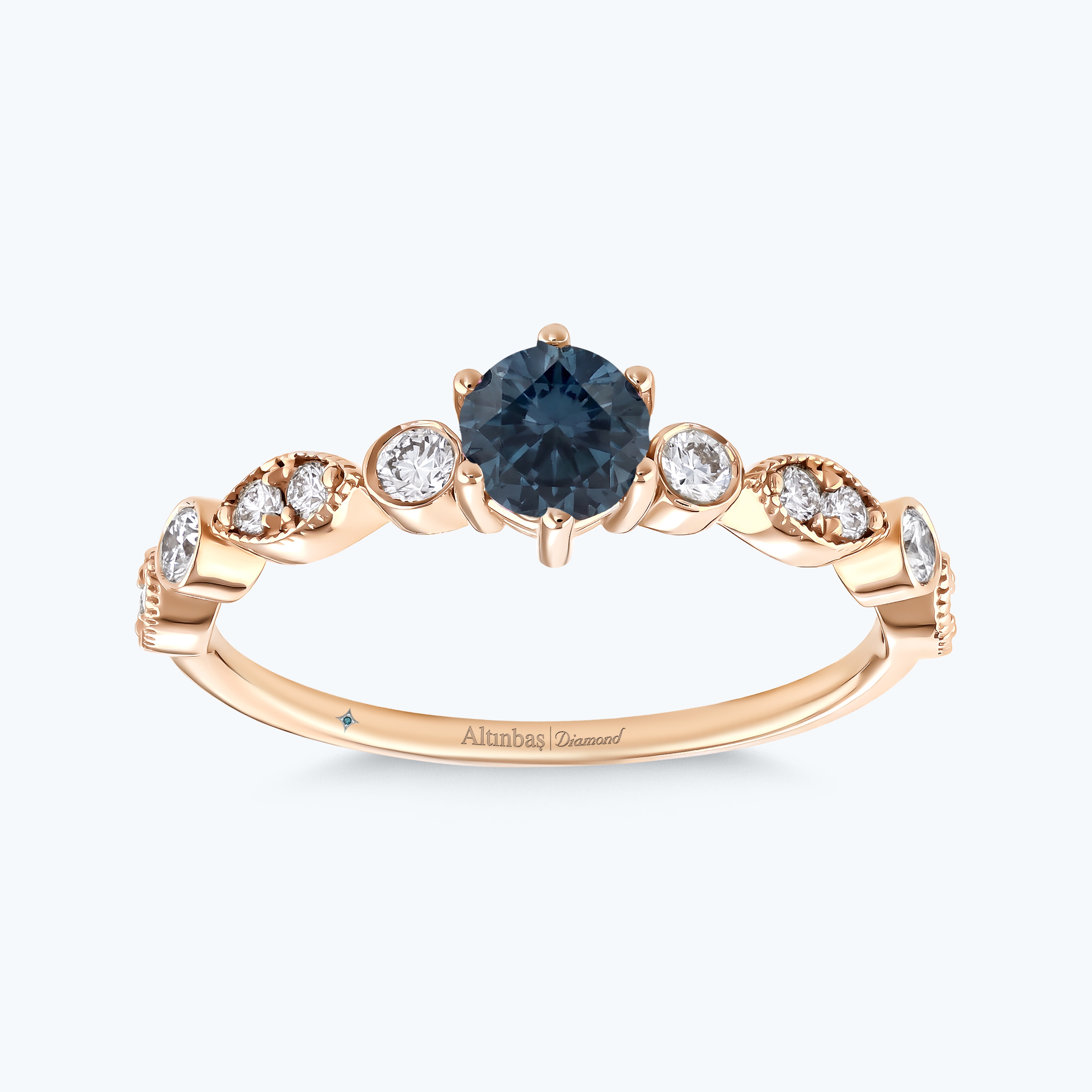 0.25 Karat Pırlanta Mavi Topaz Vintage Yüzük