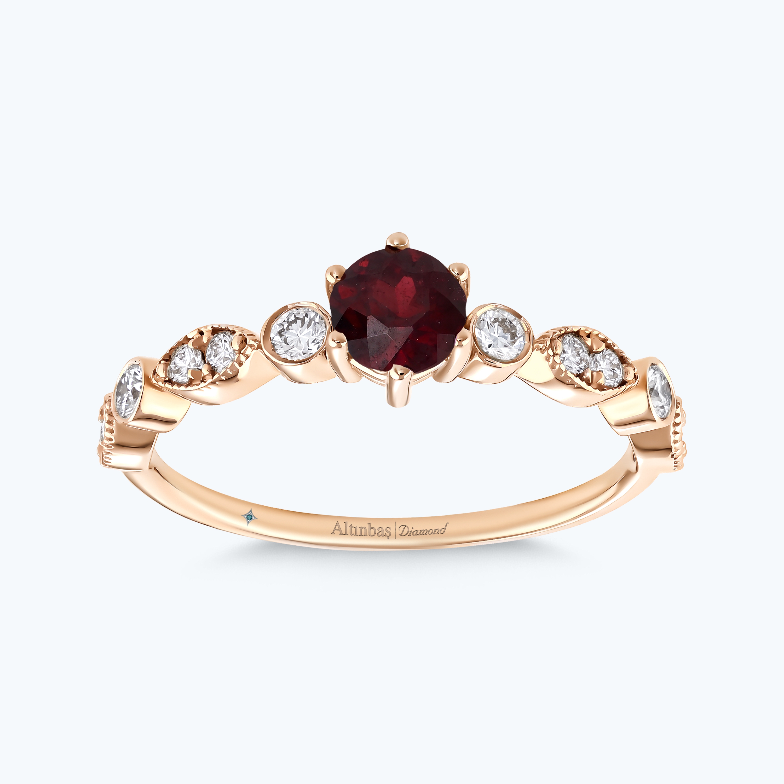 0.25 Karat Pırlanta Rhodolite Taşlı Vintage Yüzük