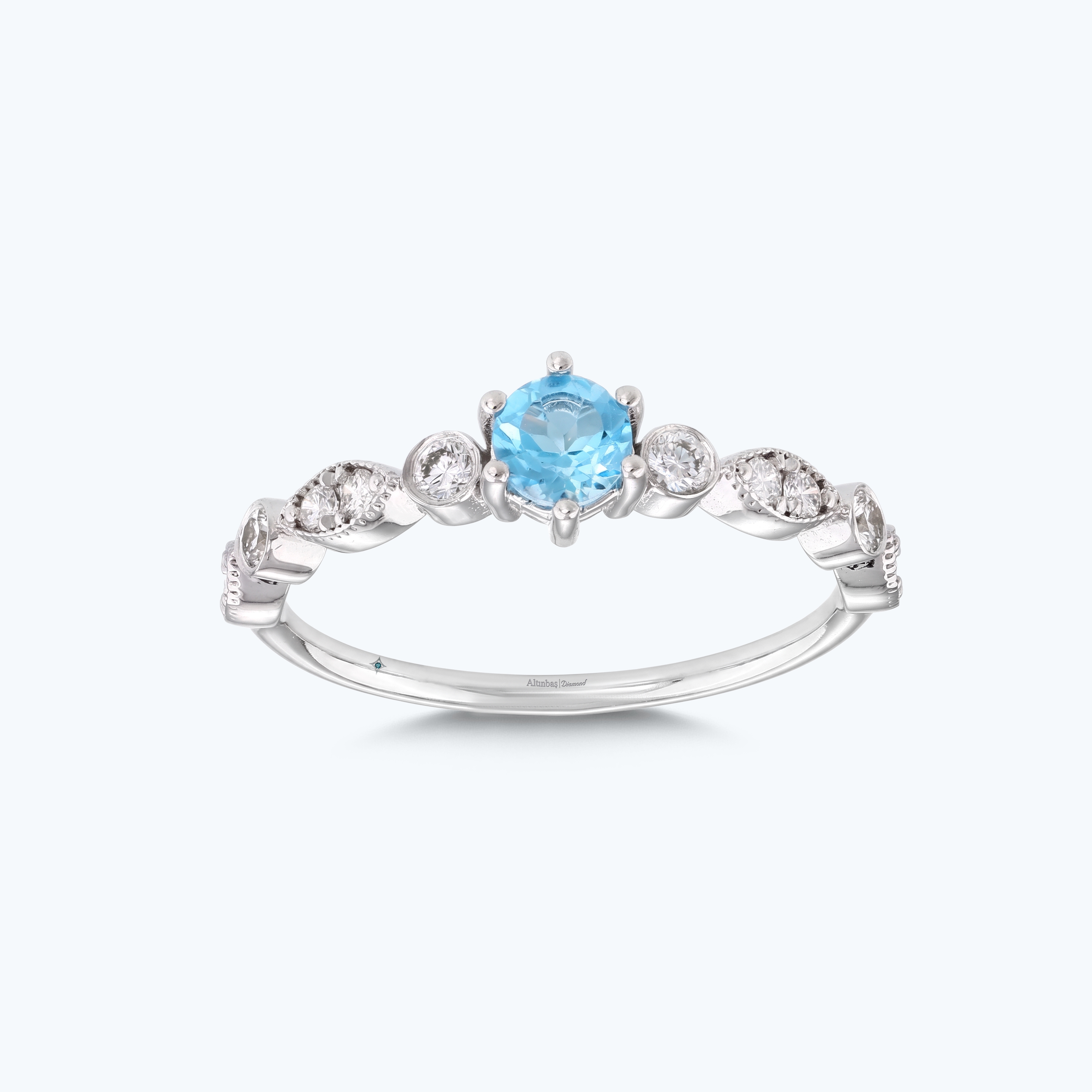 0.25 Karat Pırlanta Mavi Topaz Vintage Yüzük