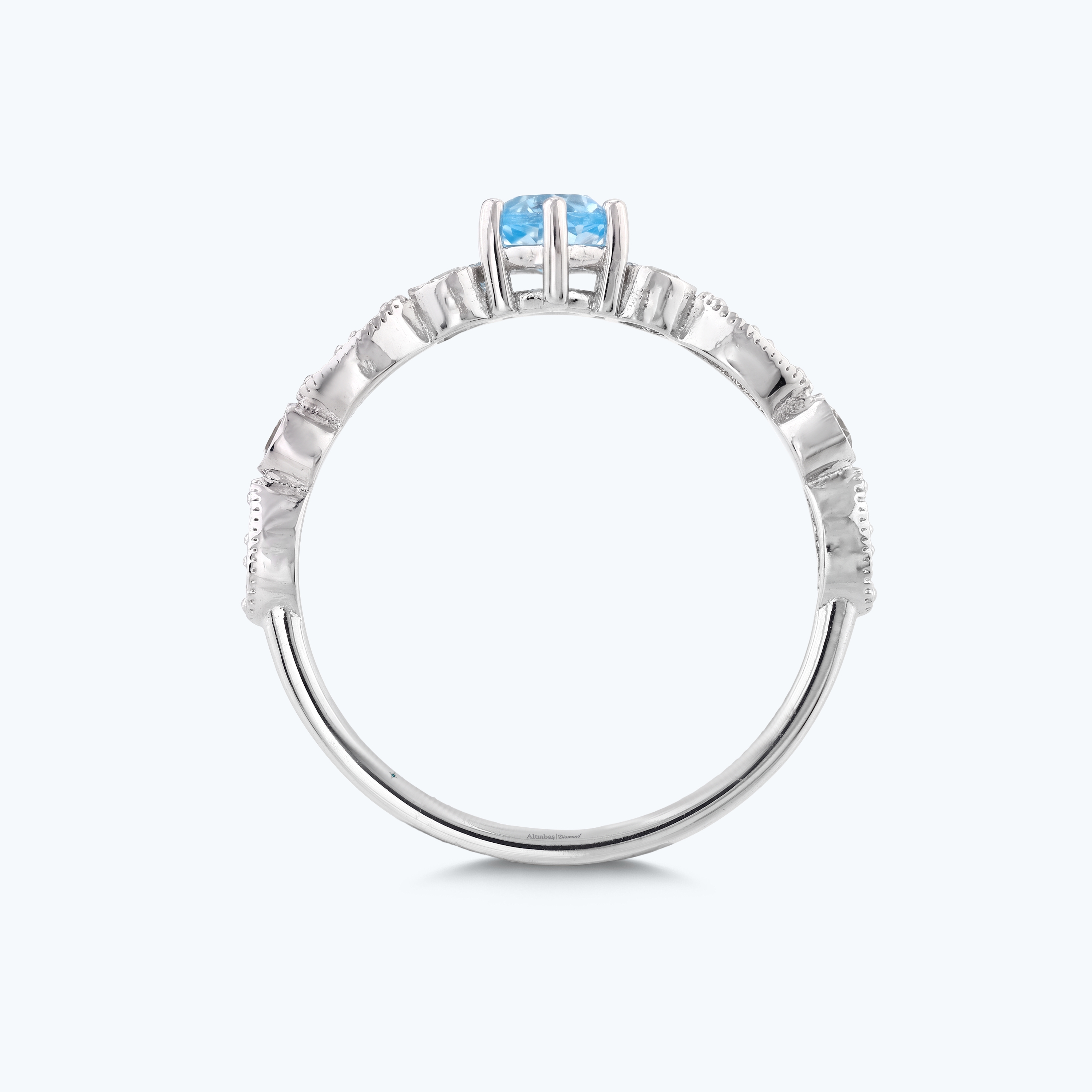 0.25 Karat Pırlanta Mavi Topaz Vintage Yüzük