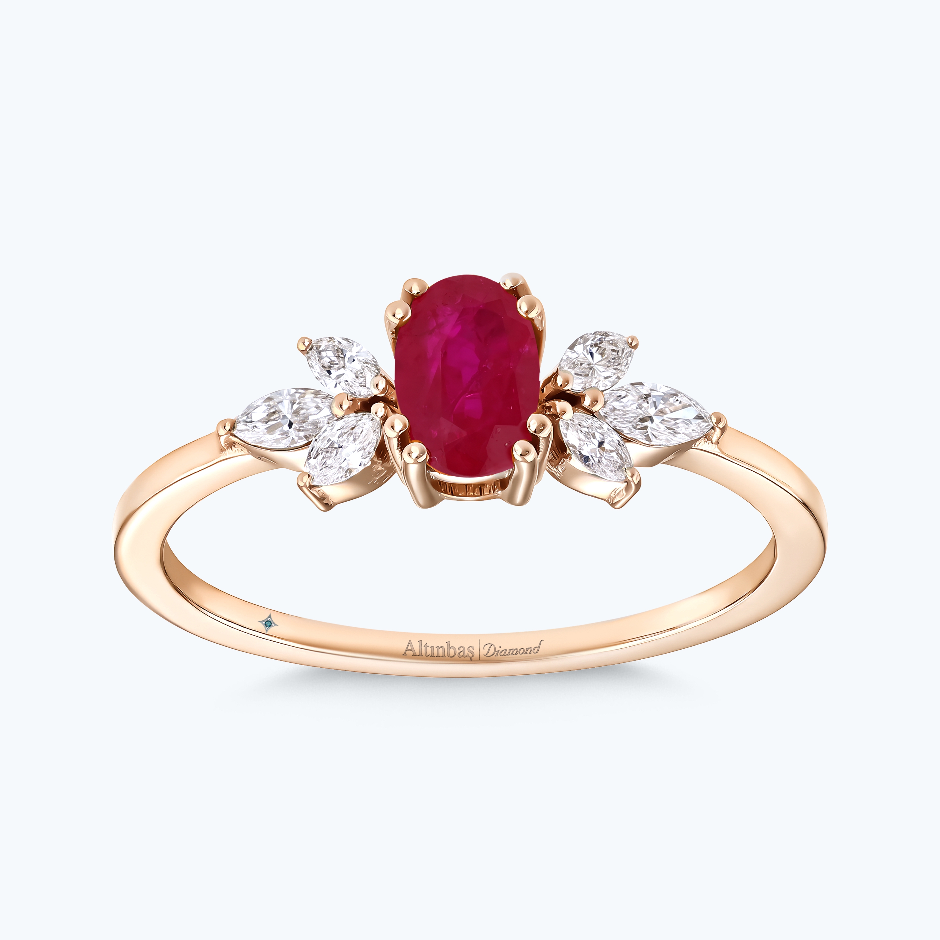 0.19 Karat Pırlanta Yakut Oval Yüzük