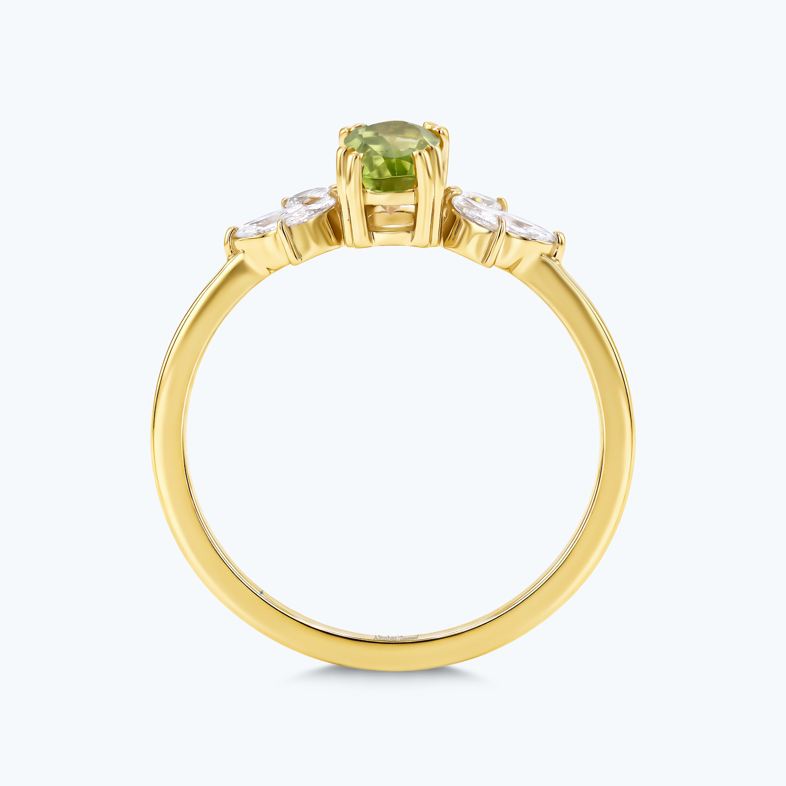 0.19 Karat Pırlanta Yeşil Topaz Oval Yüzük