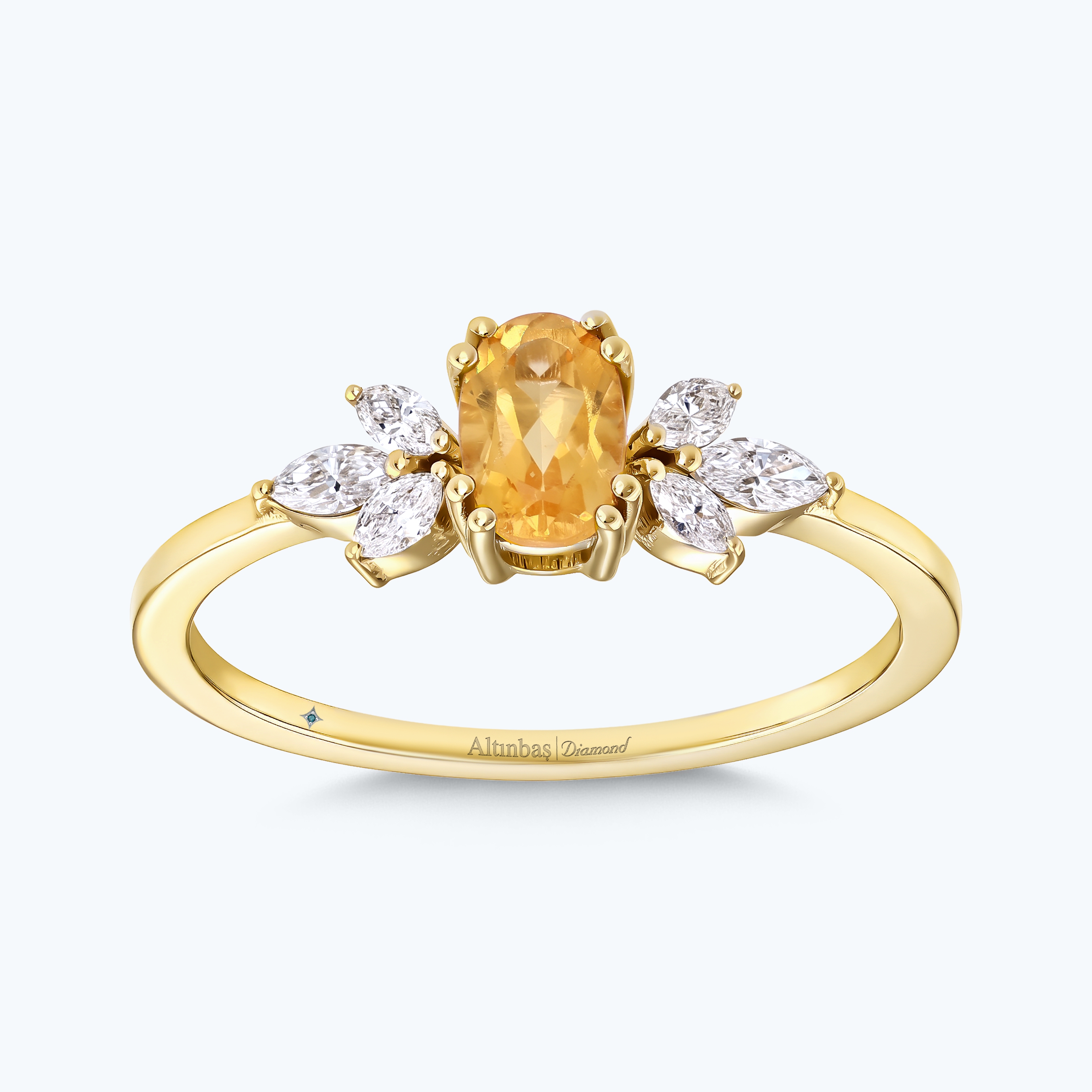 0.19 Karat Pırlanta Sitrin Oval Yüzük