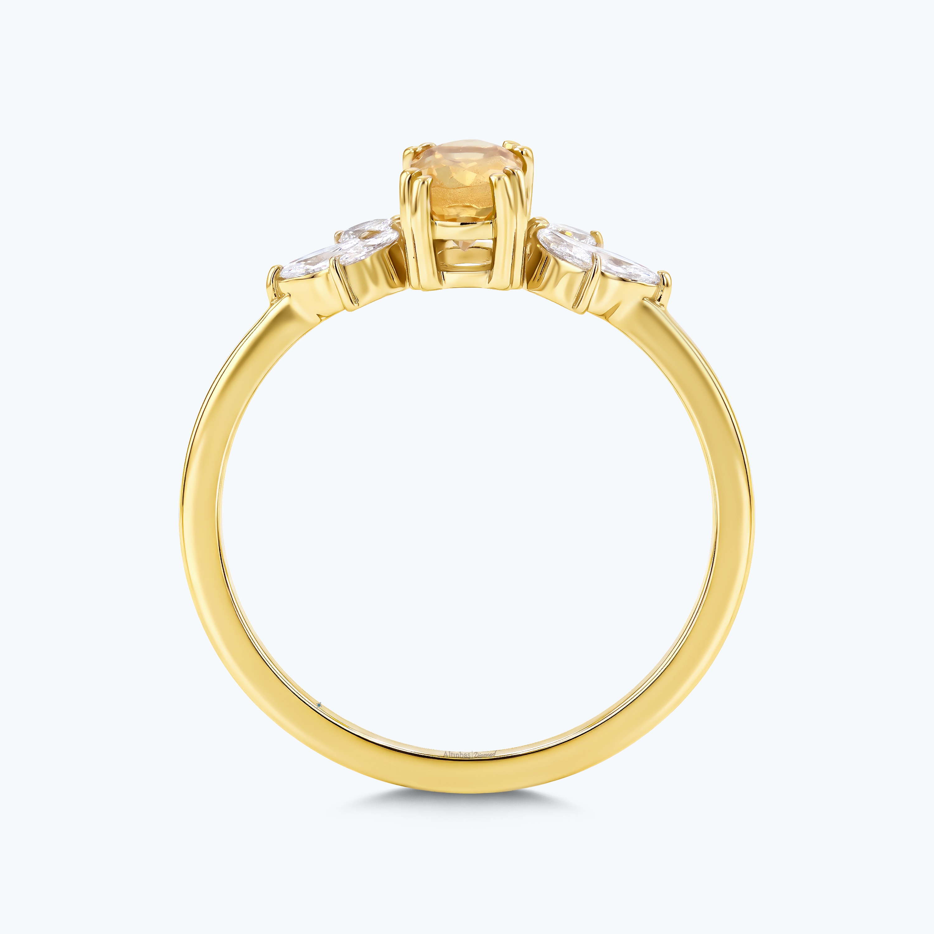 0.19 Karat Pırlanta Sitrin Oval Yüzük
