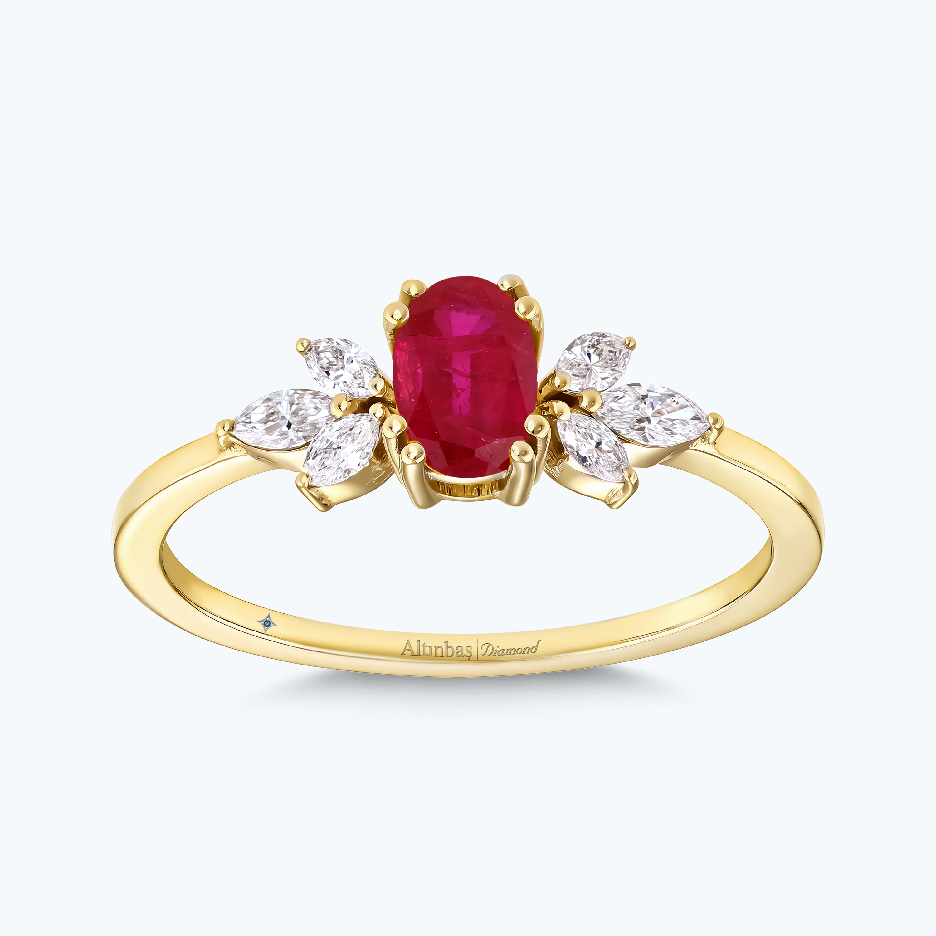 0.19 Karat Pırlanta Yakut Oval Yüzük