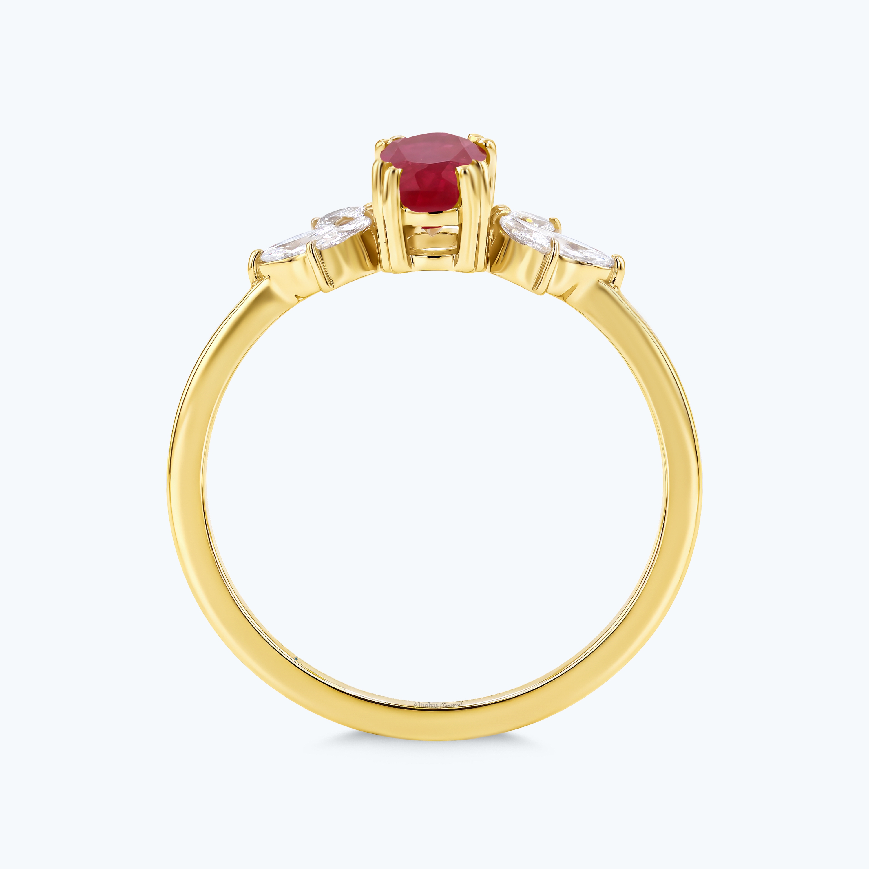 0.19 Karat Pırlanta Yakut Oval Yüzük