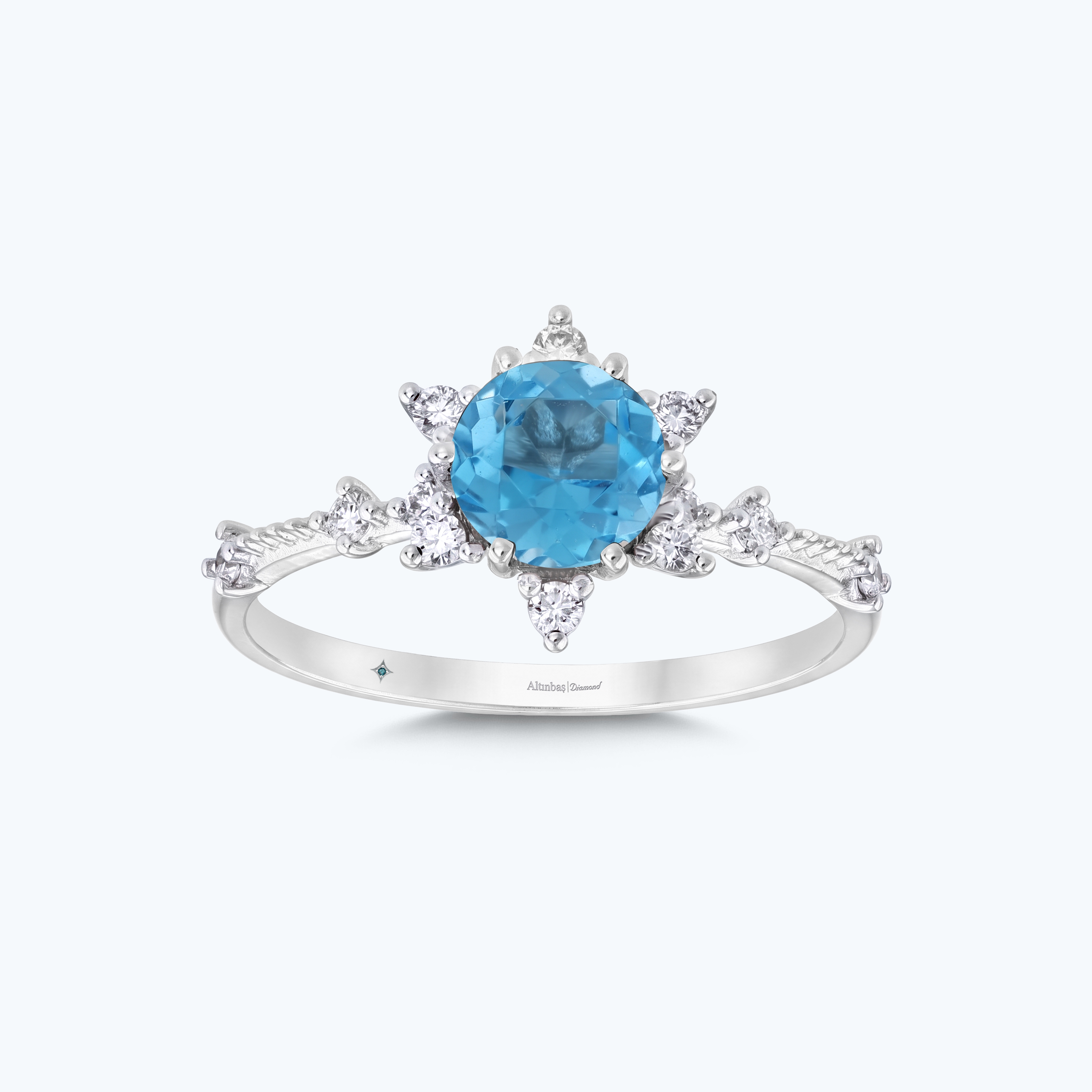 0.17 Karat Pırlanta Mavi Topaz Vintage Yüzük