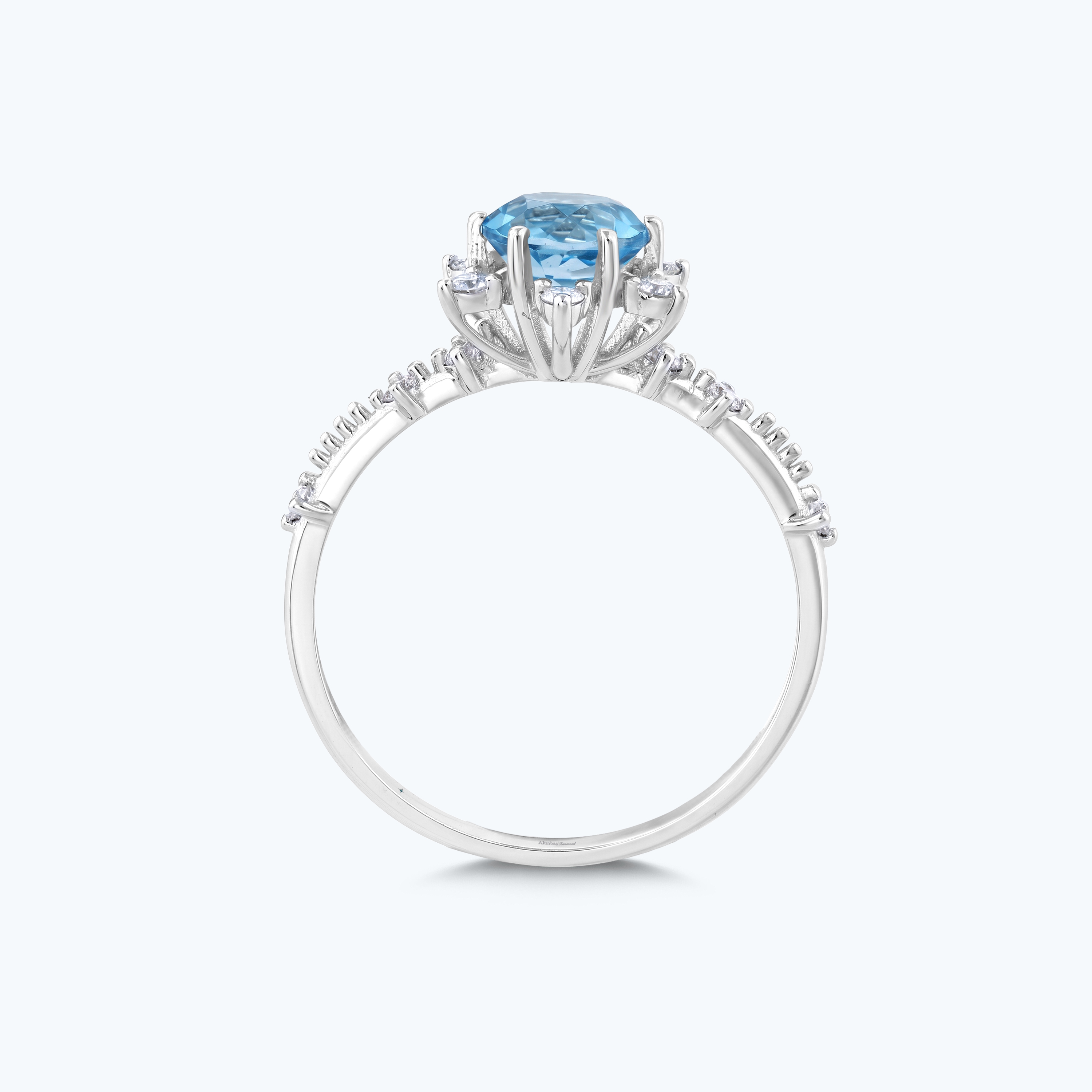 0.17 Karat Pırlanta Mavi Topaz Vintage Yüzük