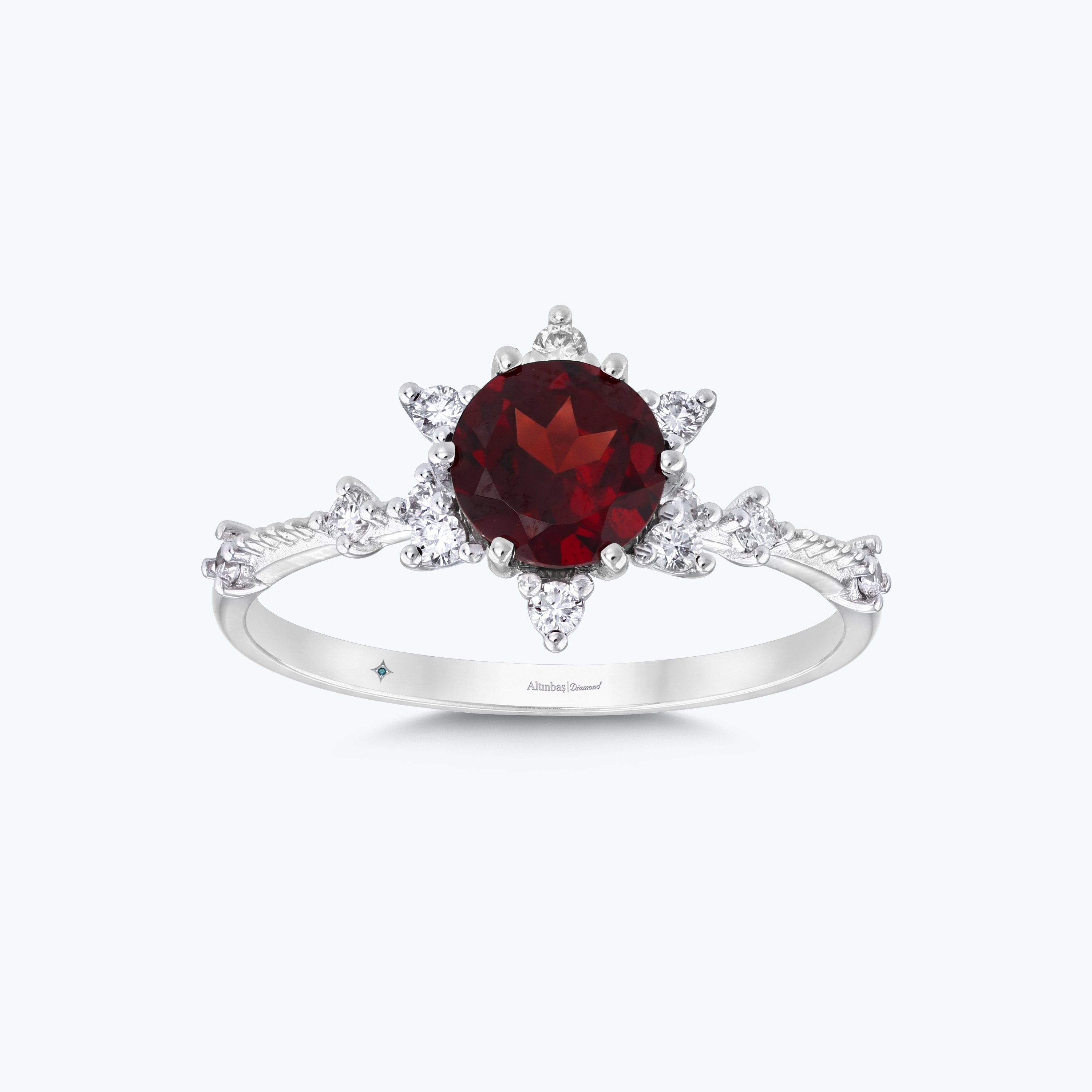 0.17 Karat Pırlanta Garnet Taşlı Vintage Yüzük