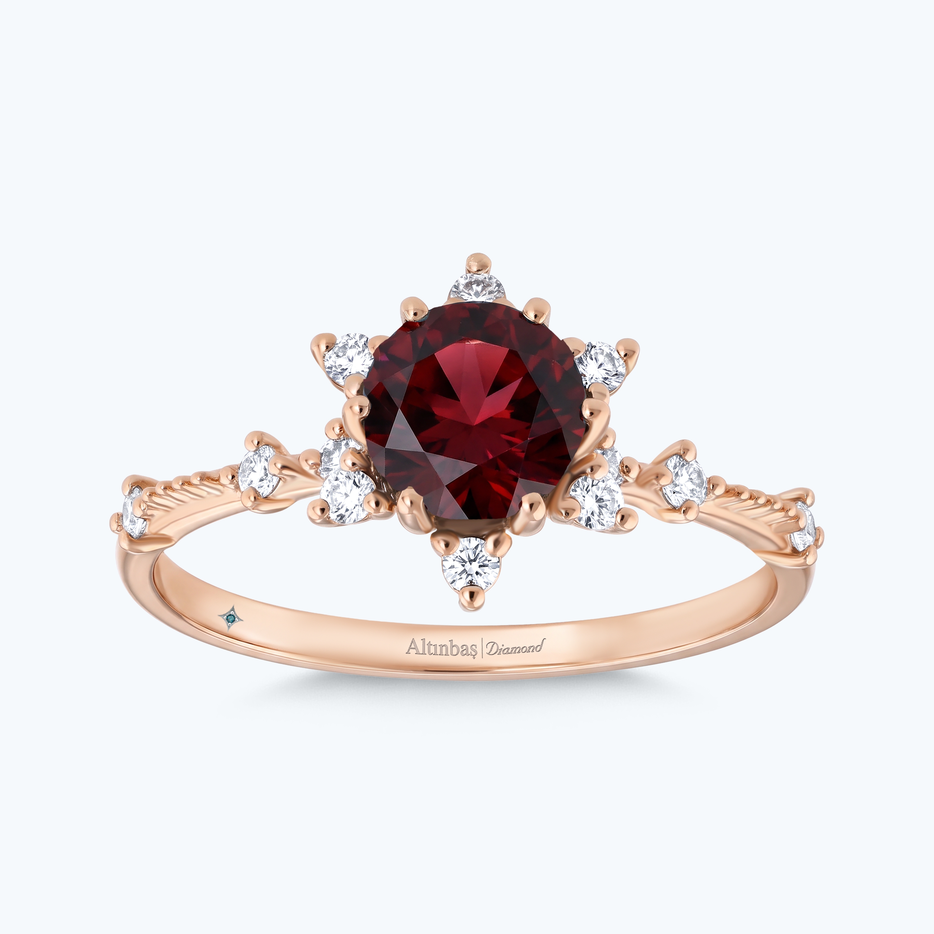 0.17 Karat Pırlanta Rhodolite Taşlı Vintage Yüzük