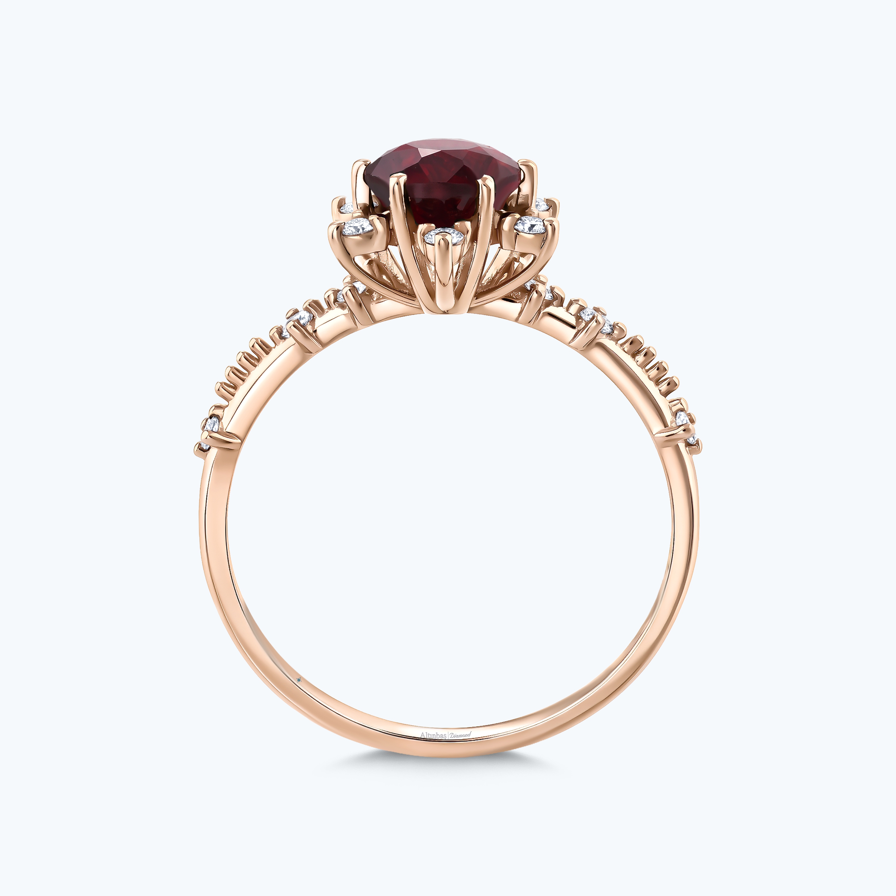 0.17 Karat Pırlanta Rhodolite Taşlı Vintage Yüzük