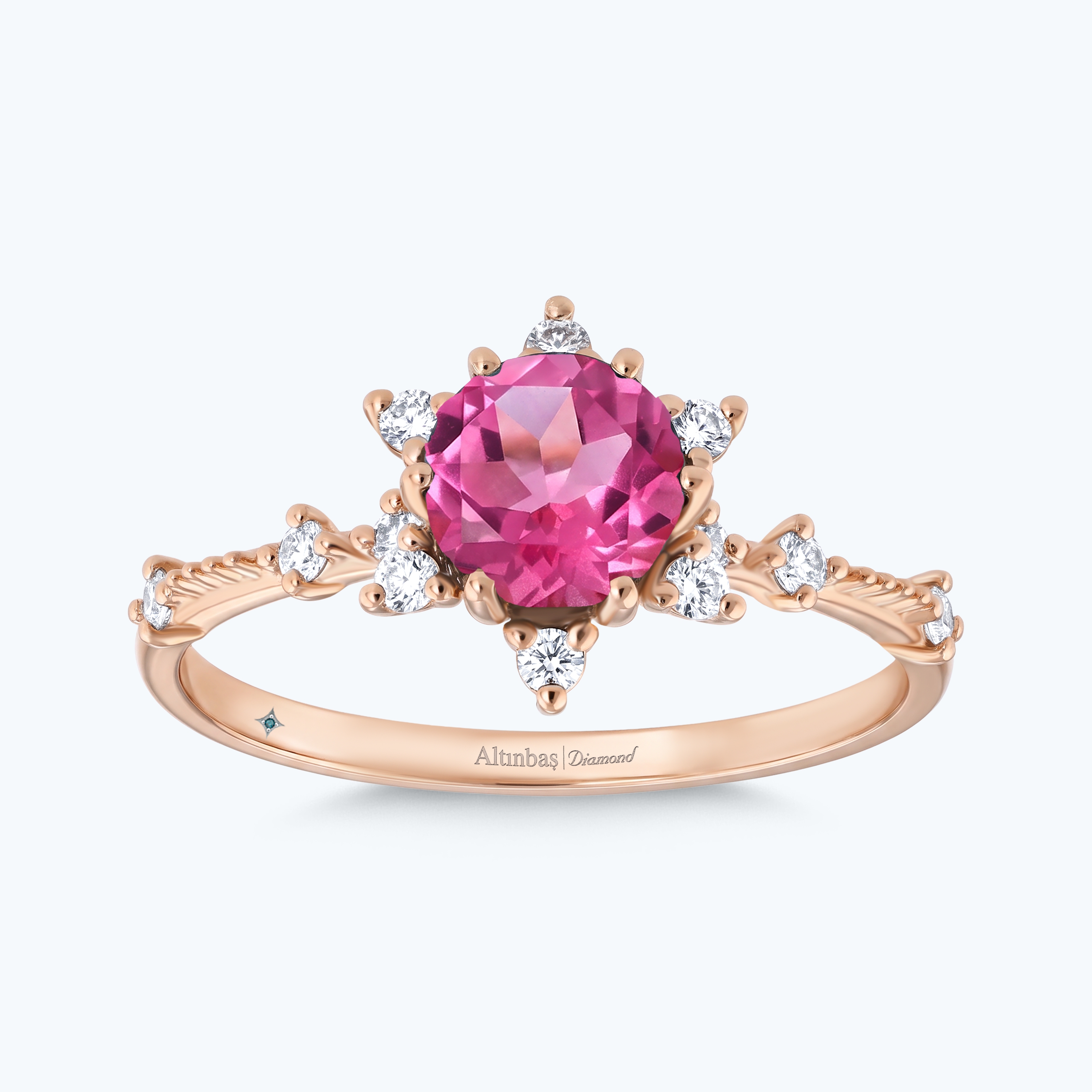 0.17 Karat Pırlanta Pembe Safir Vintage Yüzük