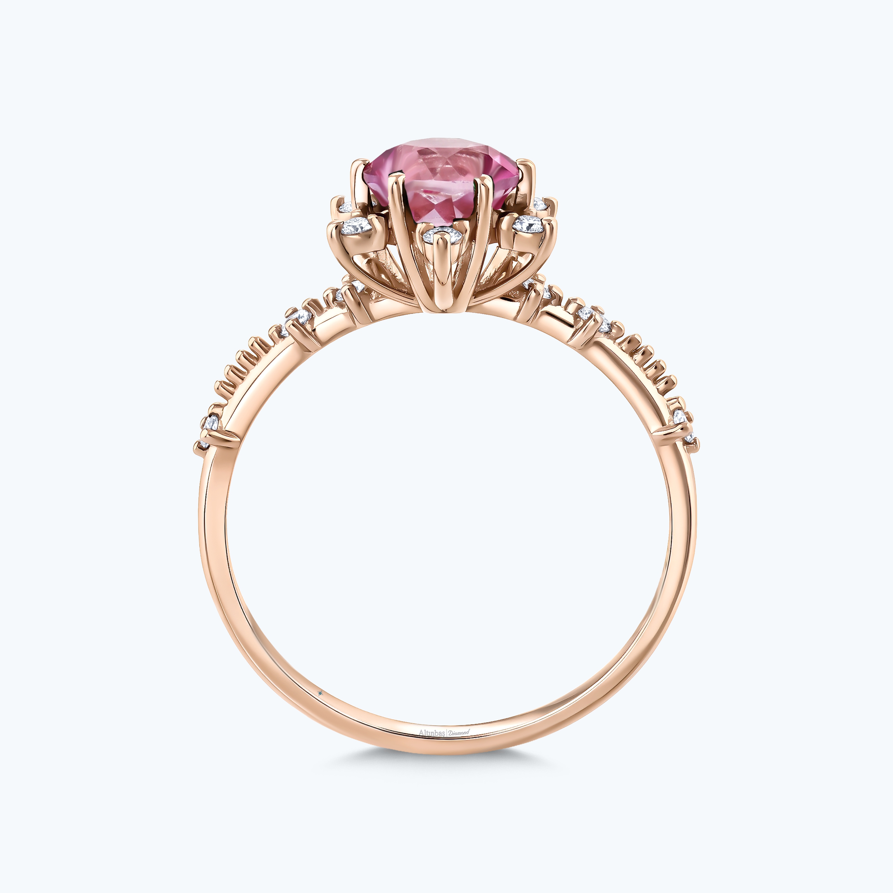0.17 Karat Pırlanta Pembe Safir Vintage Yüzük