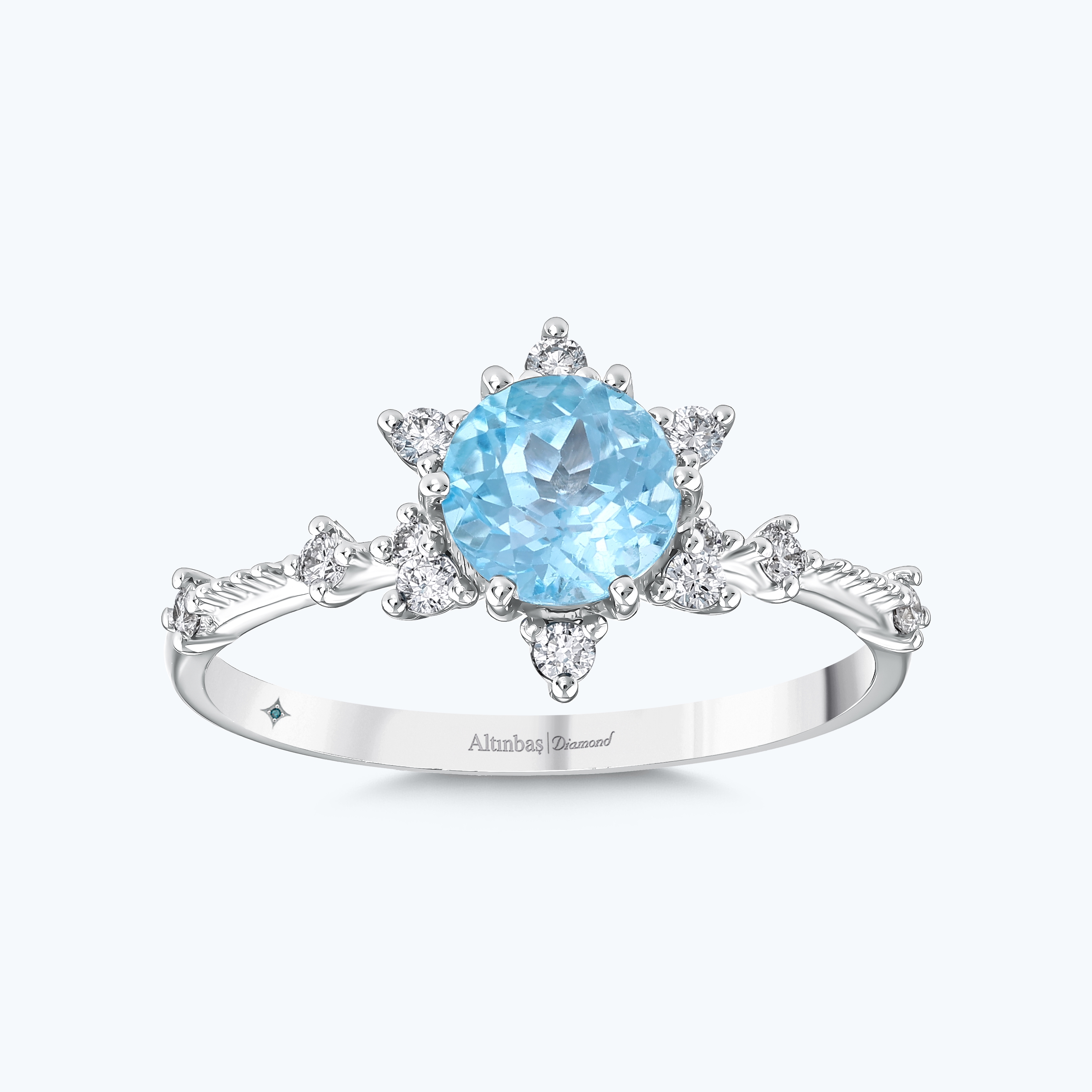 0.17 Karat Pırlanta Mavi Topaz Vintage Yüzük