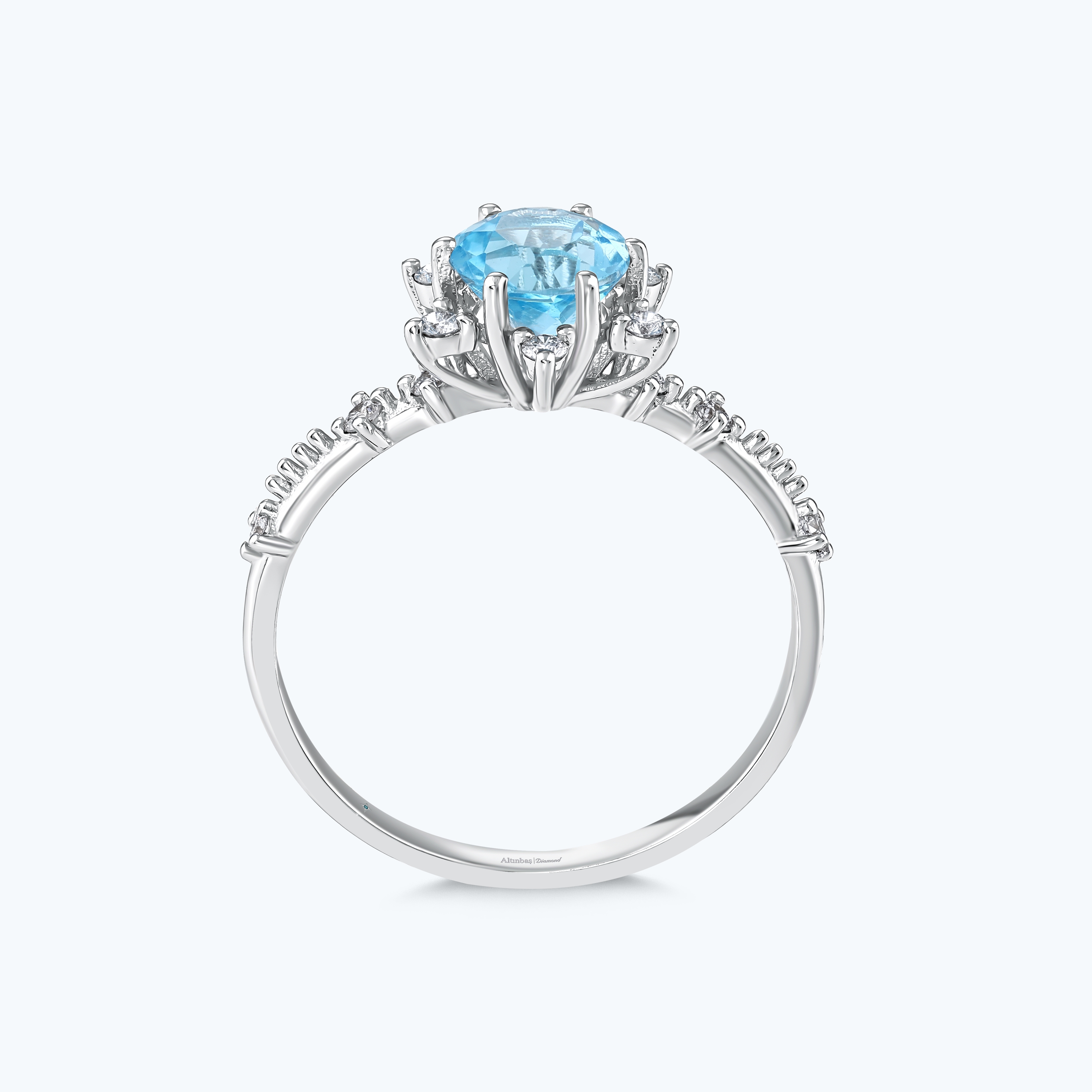 0.17 Karat Pırlanta Mavi Topaz Vintage Yüzük