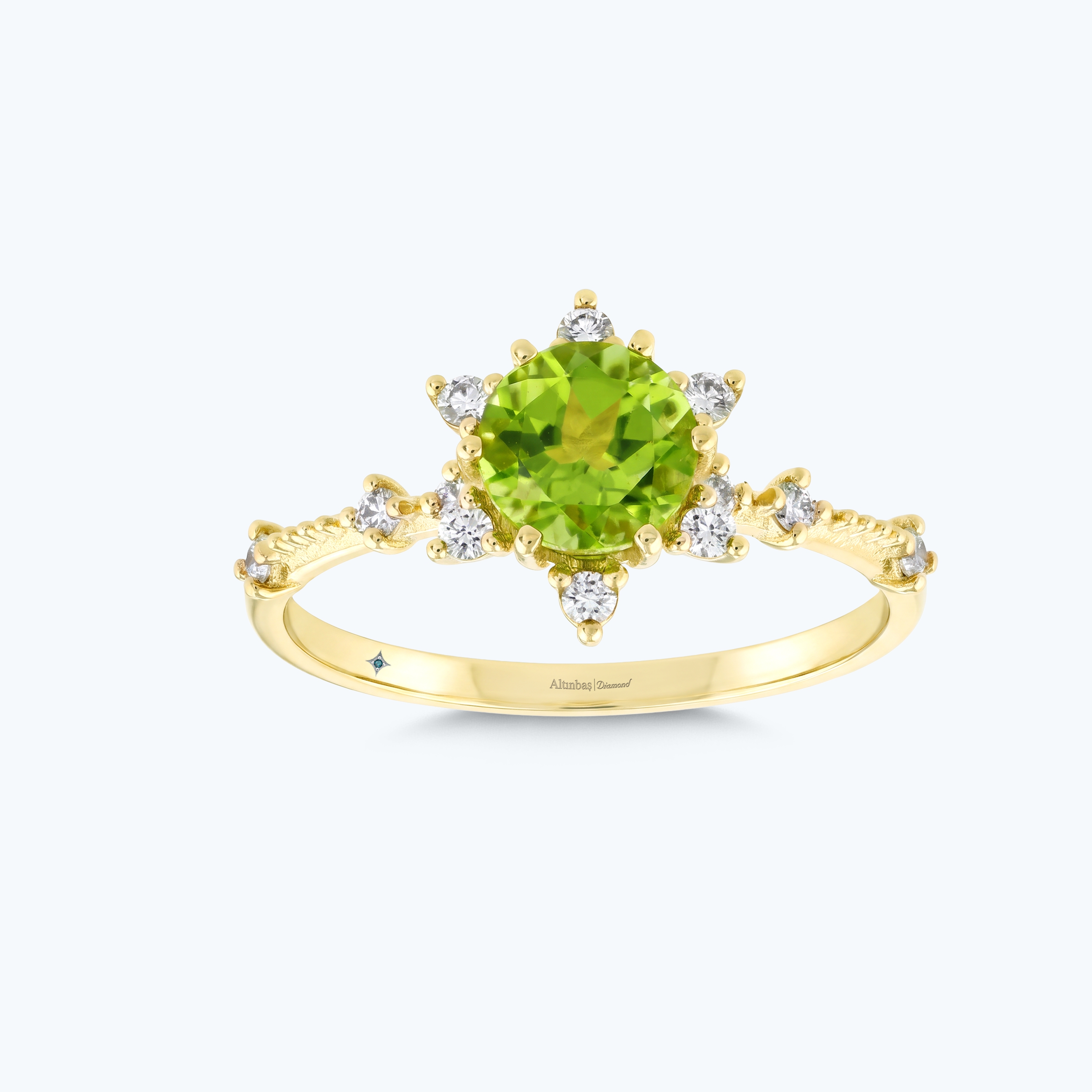 0.17 Karat Pırlanta Yeşil Topaz Vintage Yüzük
