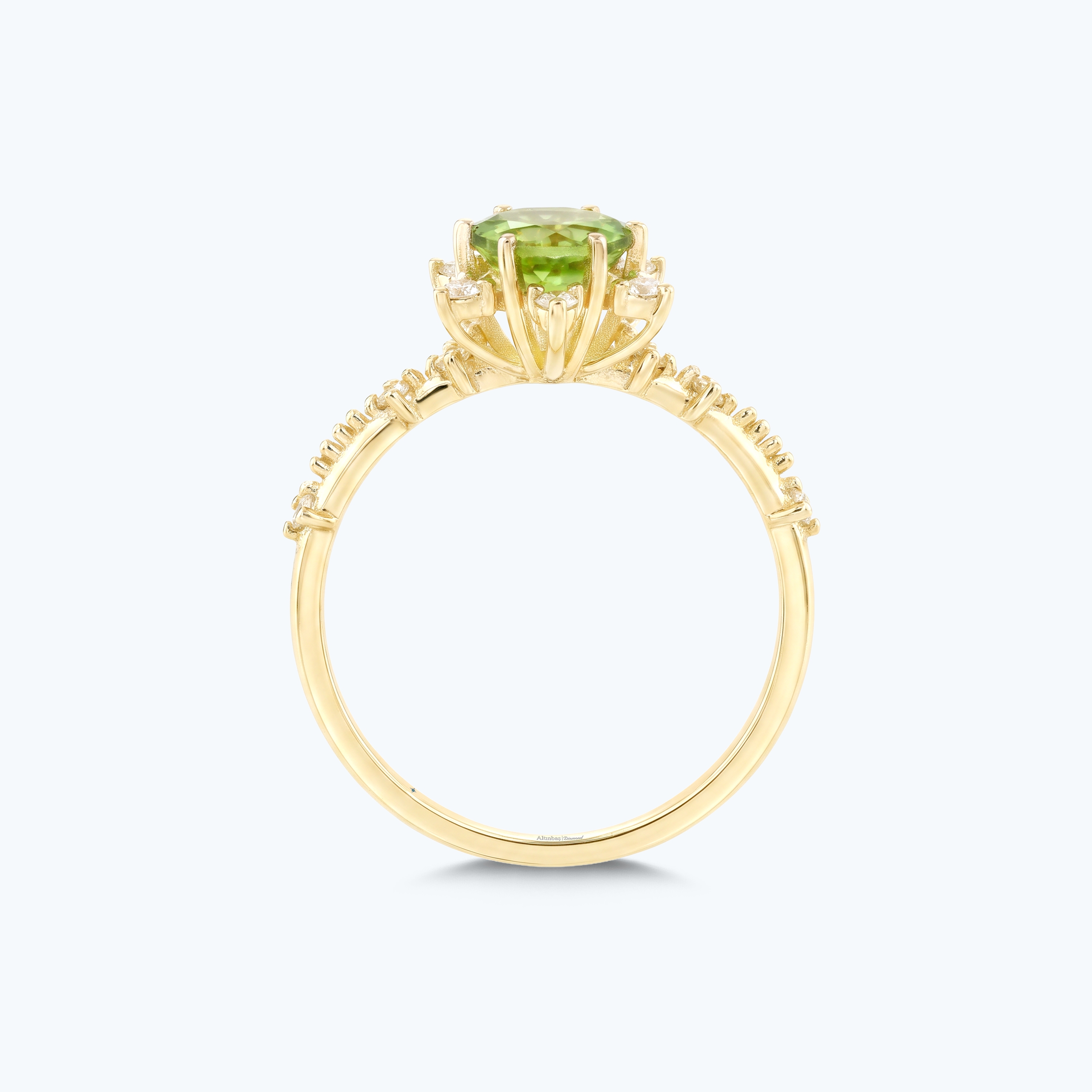0.17 Karat Pırlanta Yeşil Topaz Vintage Yüzük