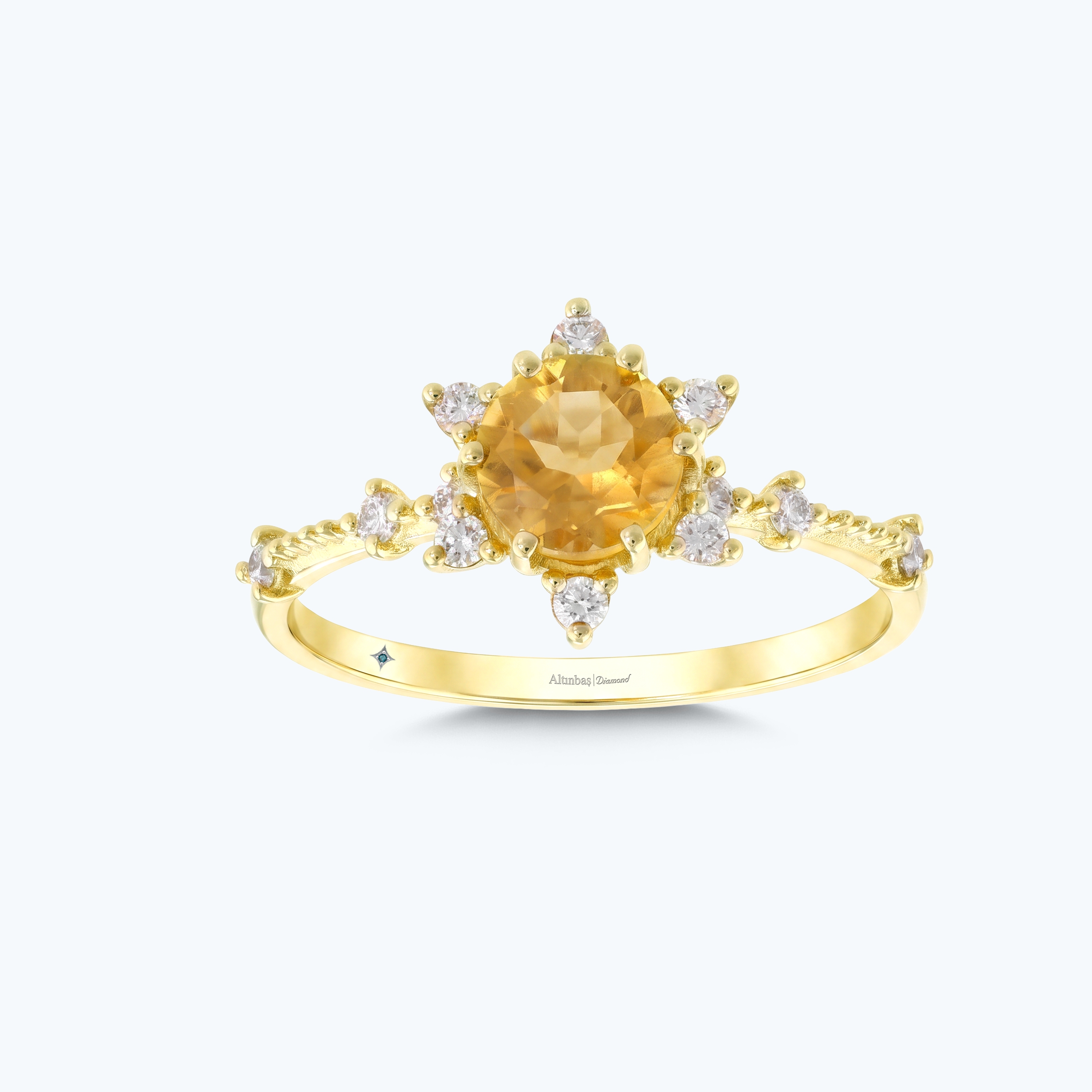 0.17 Karat Pırlanta Sitrin Vintage Yüzük