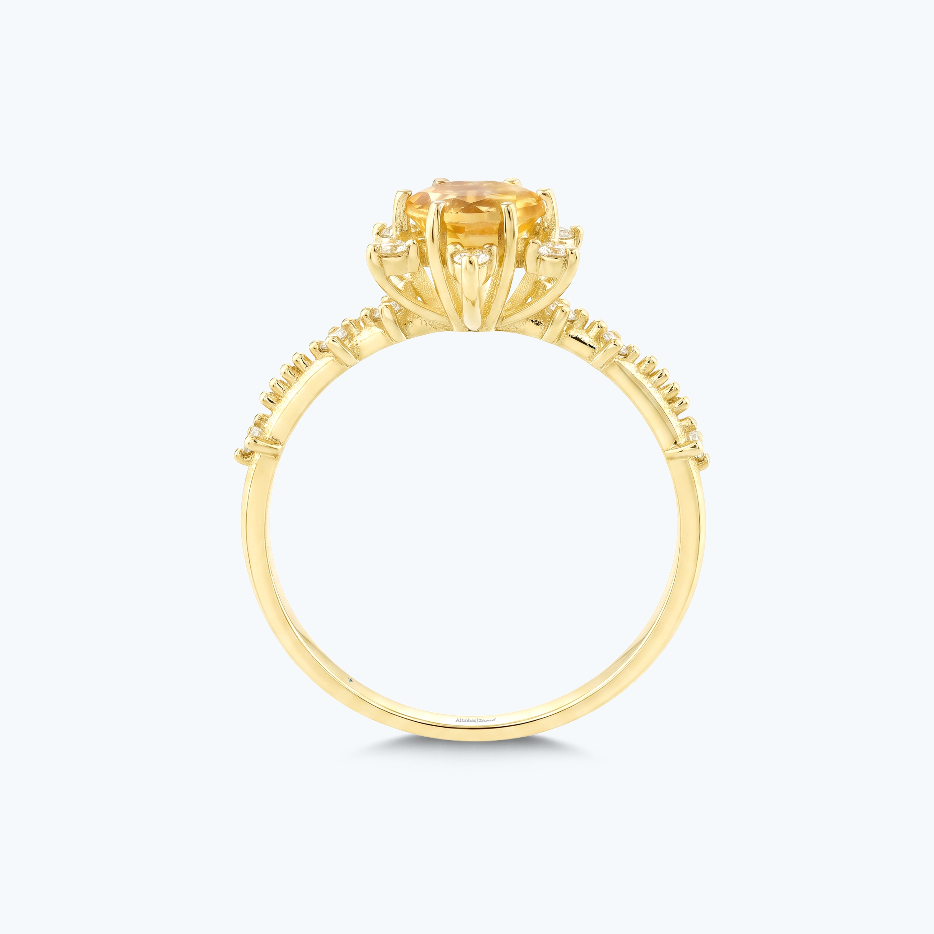0.17 Karat Pırlanta Sitrin Vintage Yüzük