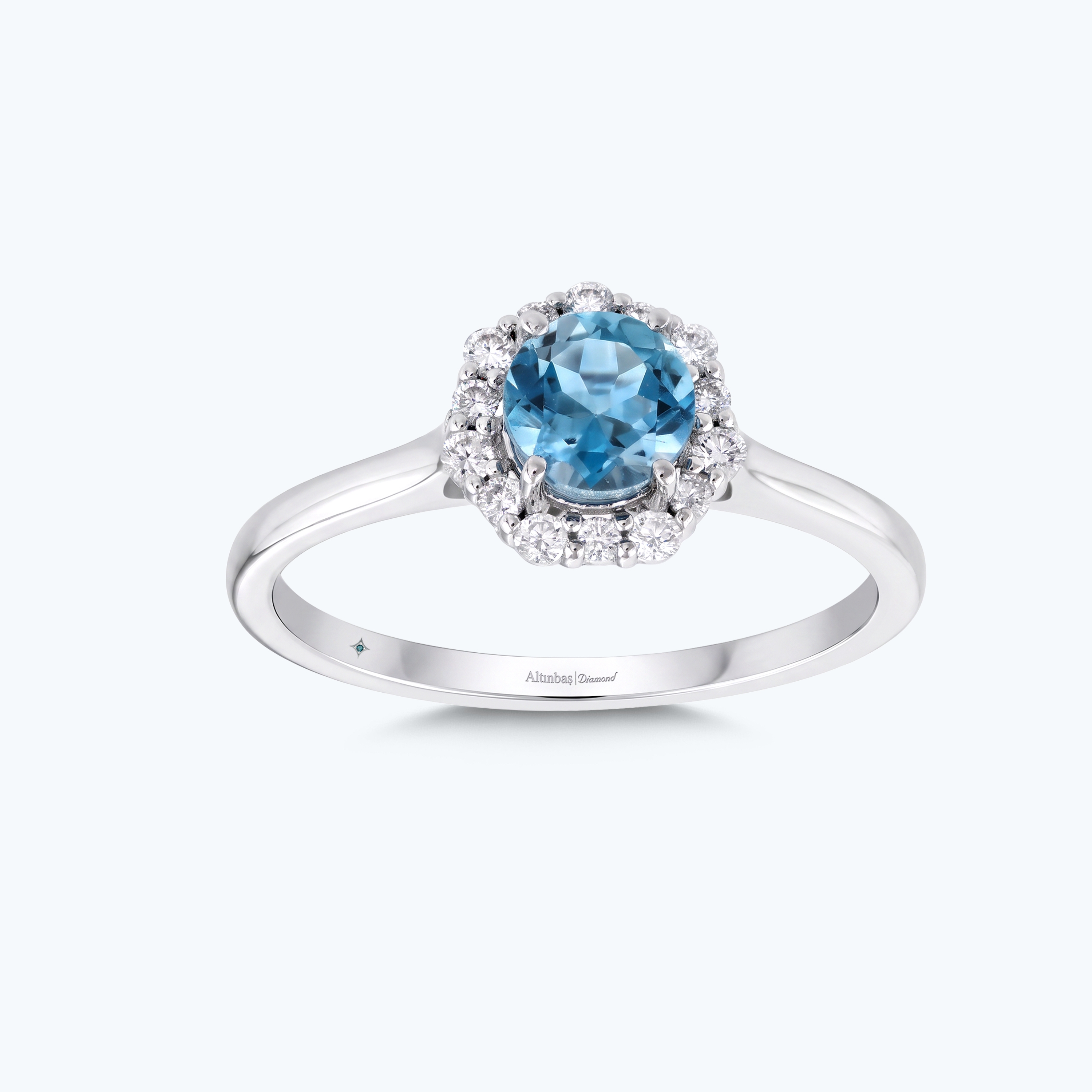 0.13 Karat Pırlanta Mavi Topaz Taşlı Yüzük